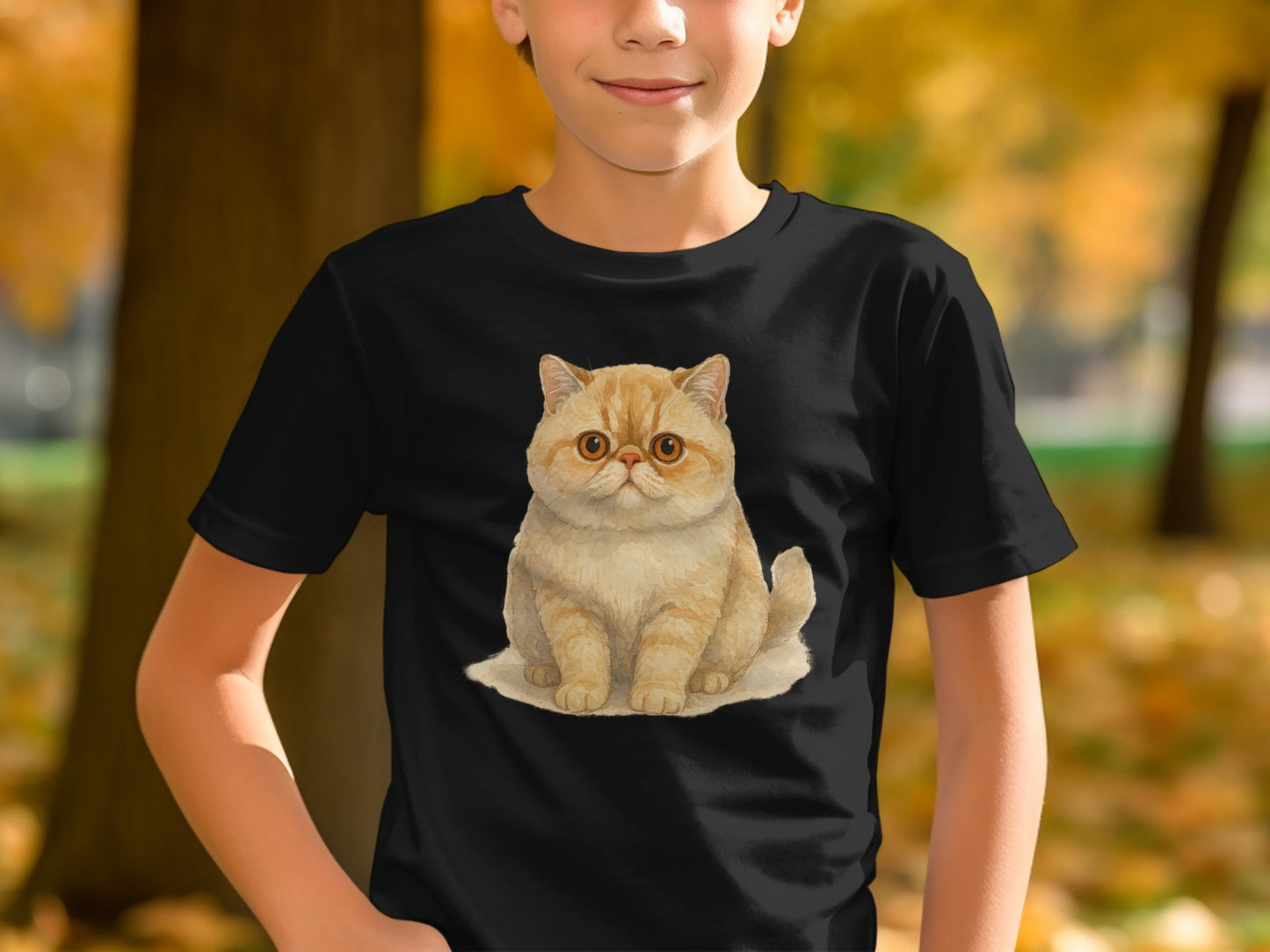Cute Cat Graphic on Black Kids T-Shirt product type
