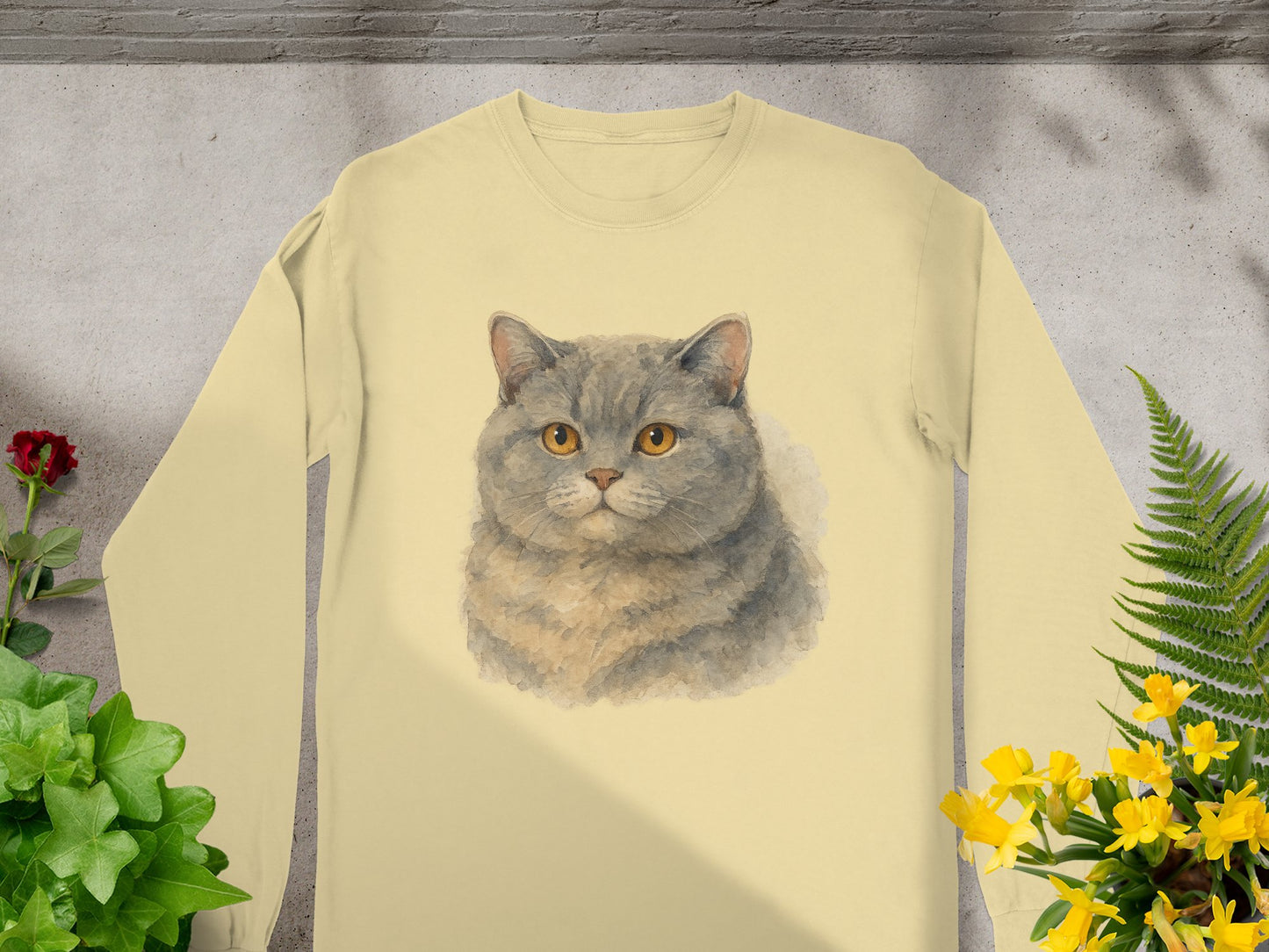 Adorable Gray Cat Face Illustration Long Sleeve Shirt product