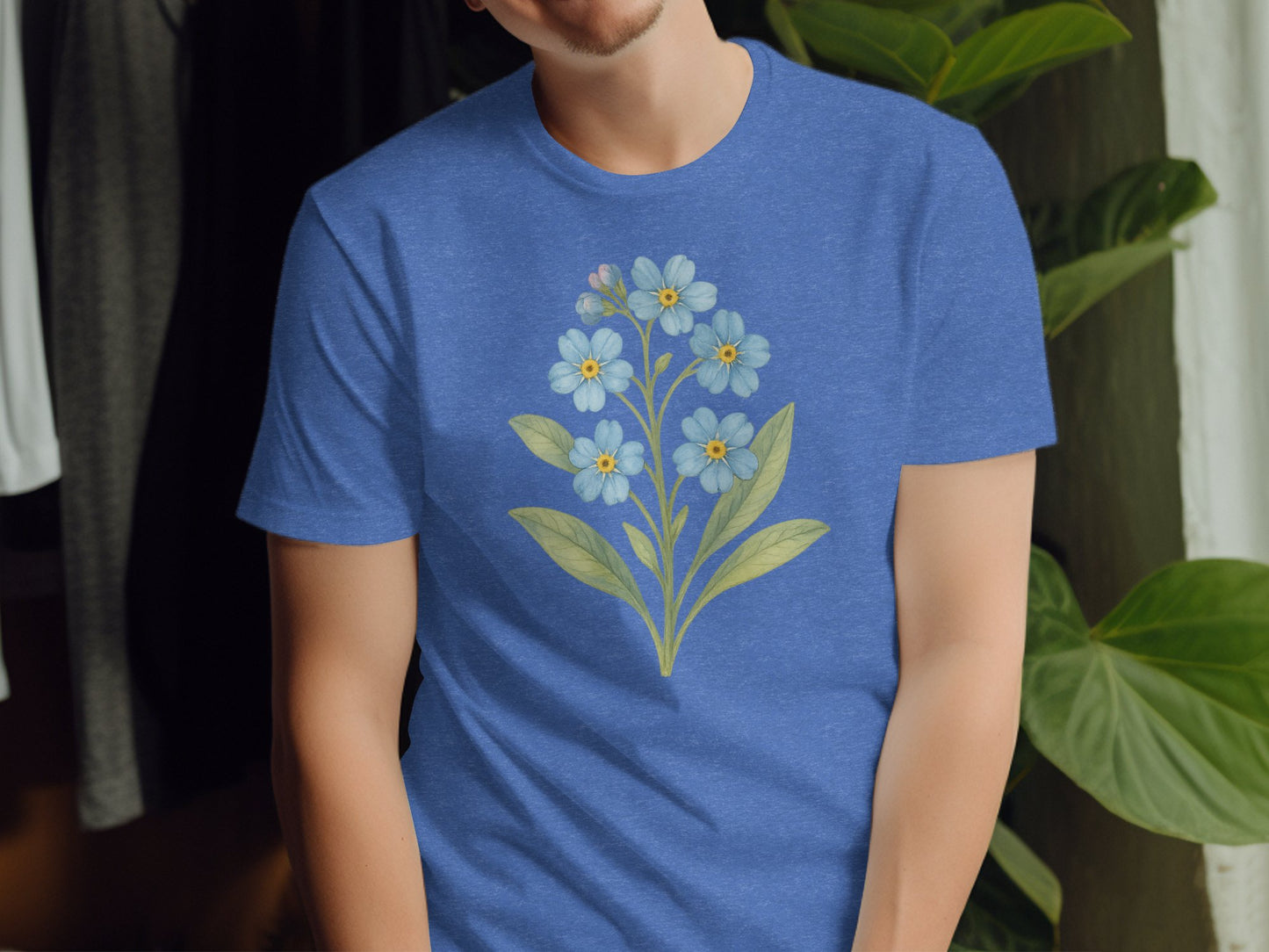 Blue T-Shirt with Beautiful Floral Graphic Design product type