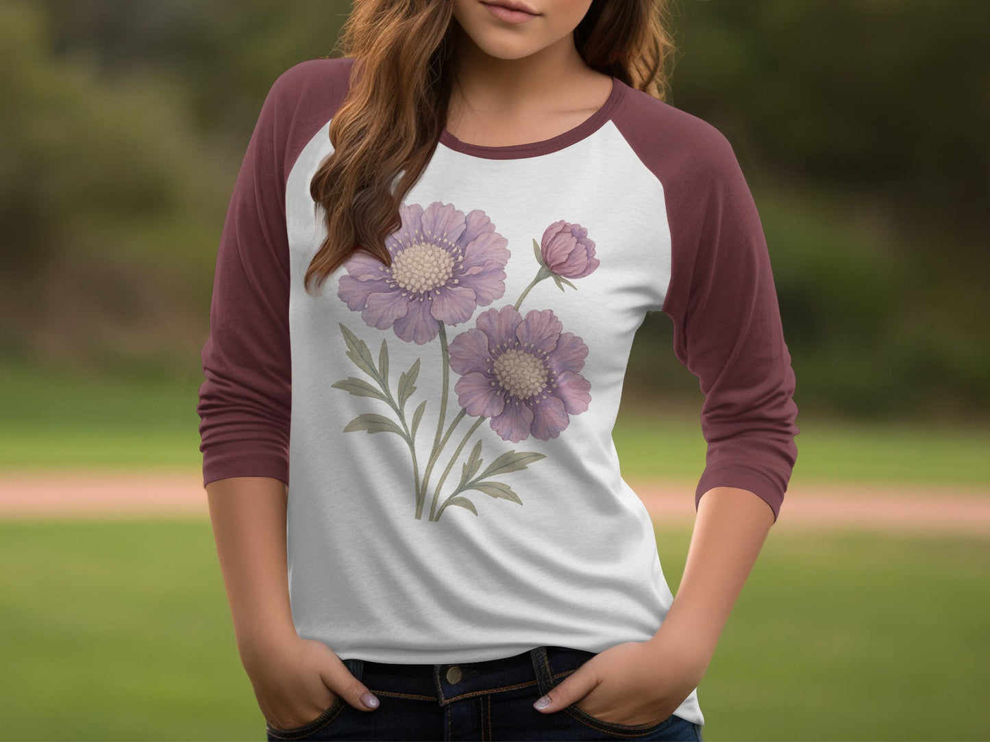 Beautiful Floral Design Raglan Sleeve Shirt Product