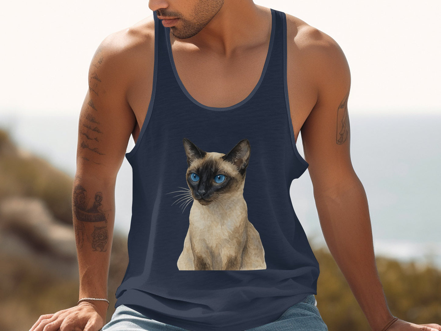 Men's Tank Top with Blue Eyed Cat Print product