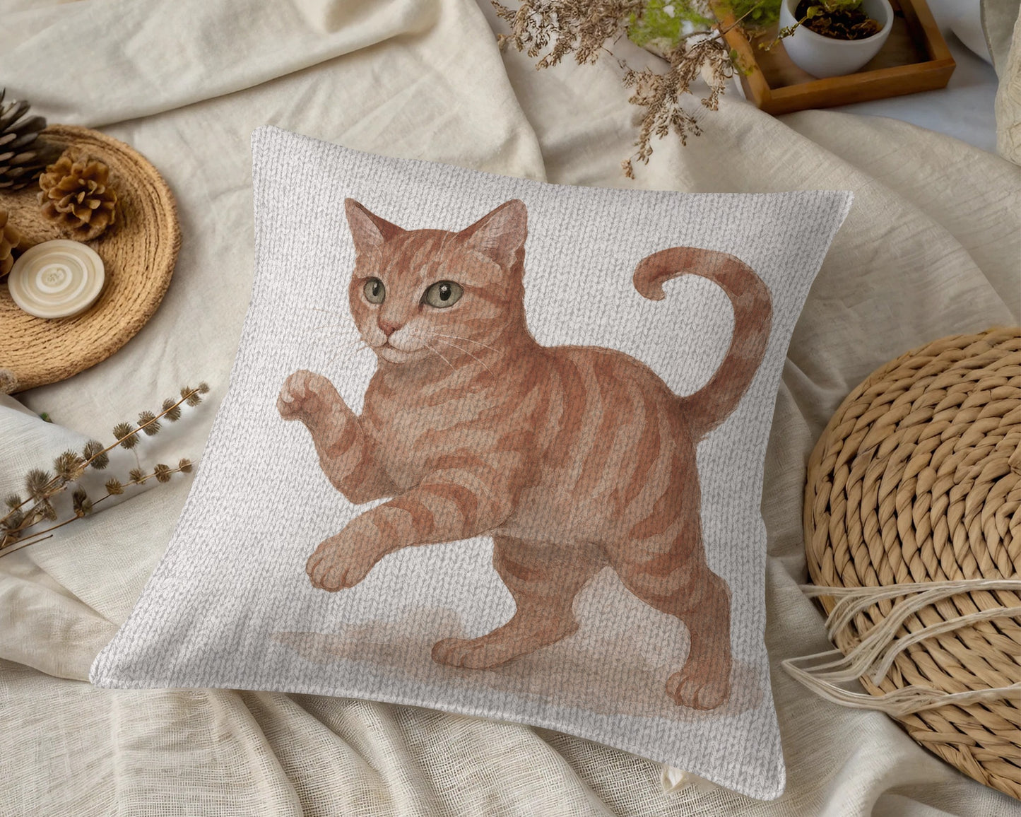 Adorable Orange Tabby Cat Illustration Pillow product