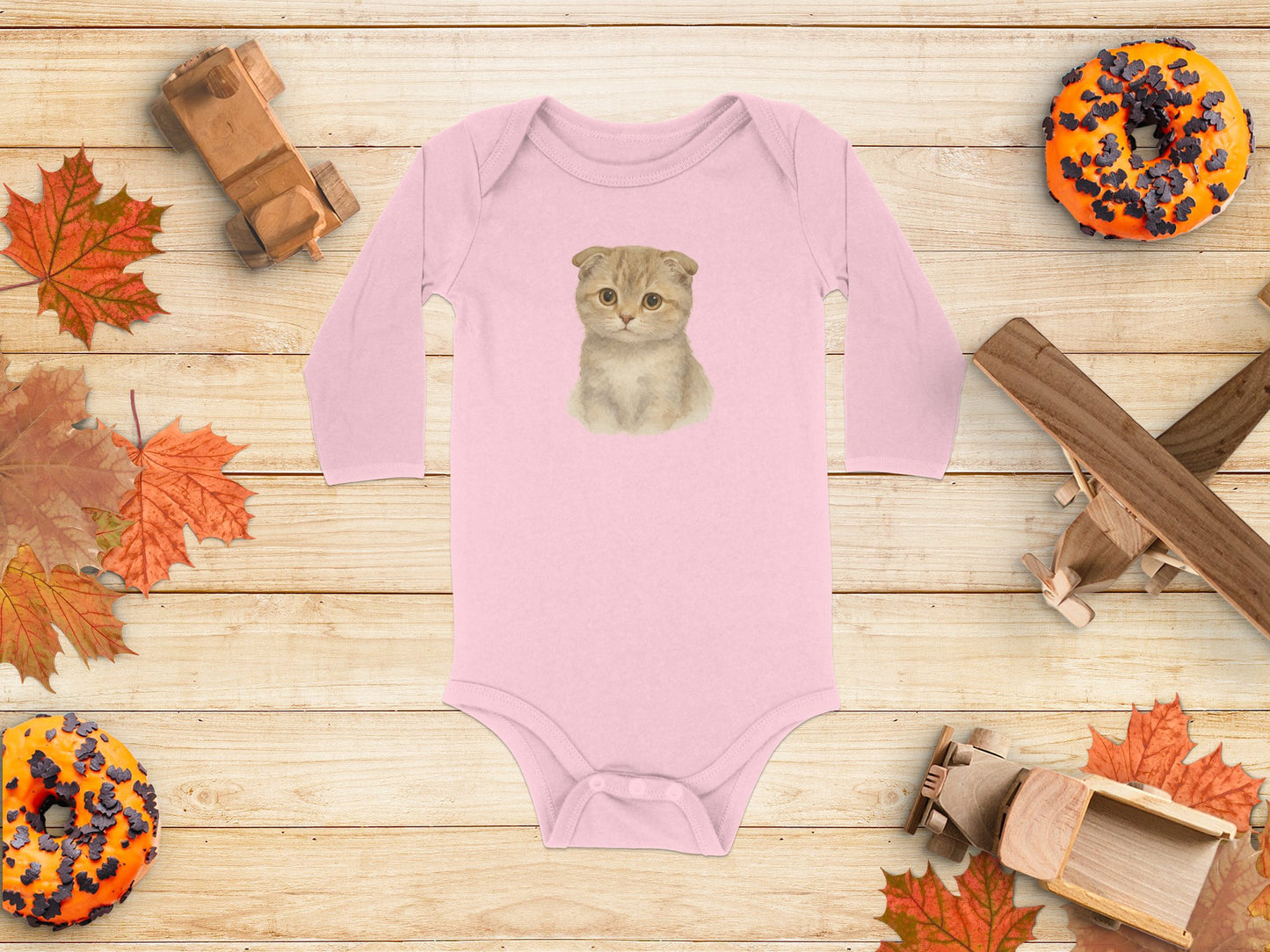 Cute Scottish Fold Cat Print Long Sleeve Onesie product