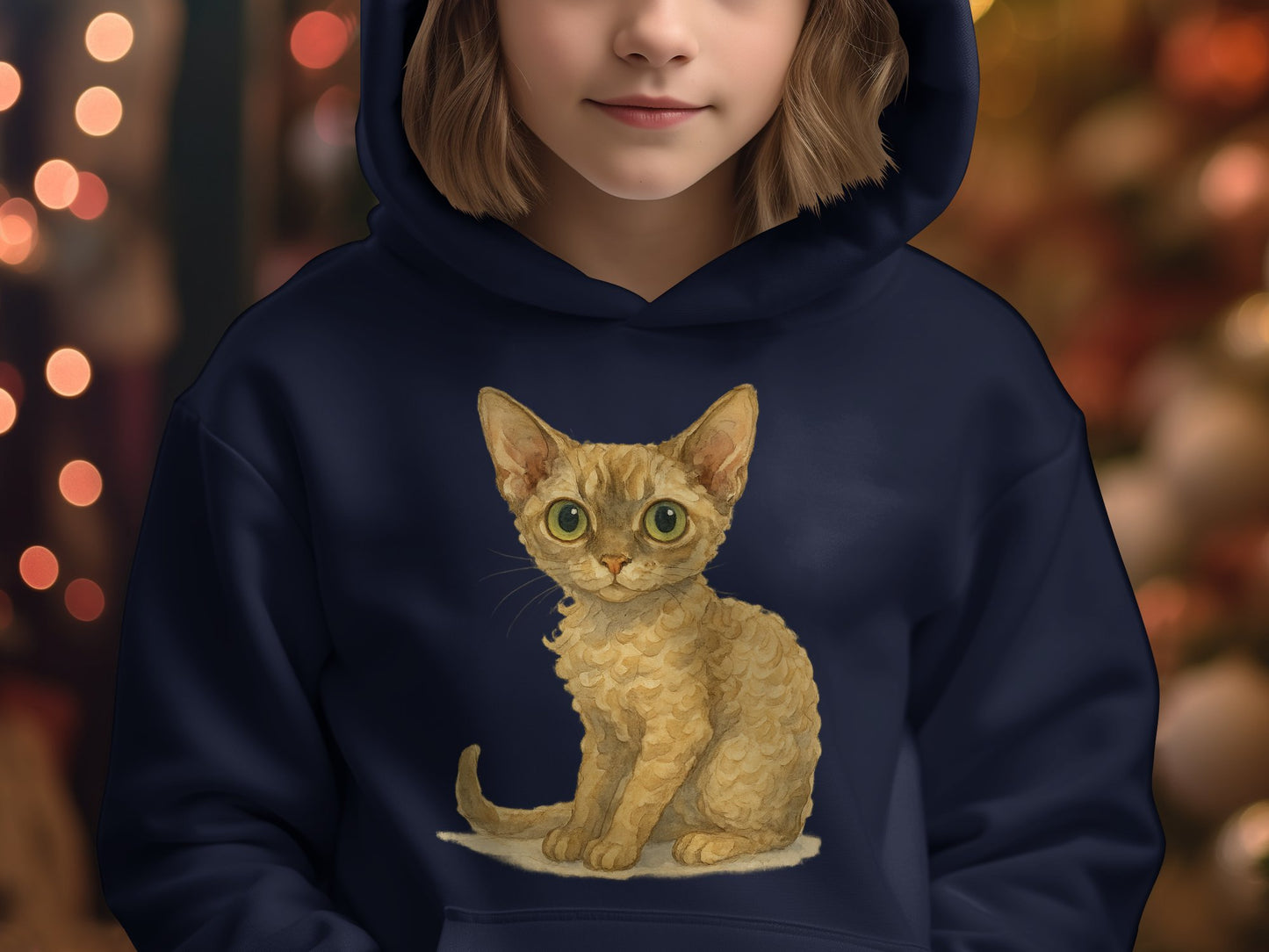 Adorable Cat Design on Navy Blue Hoodie product type