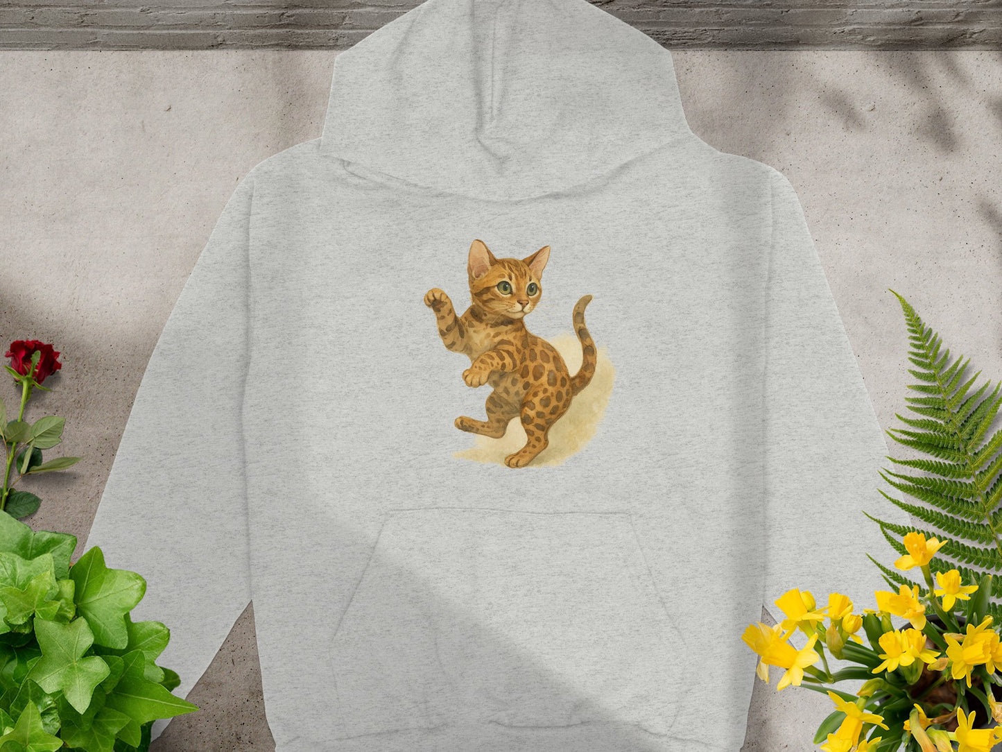 Grey Hoodie with Cute Cat Illustration on Back product type
