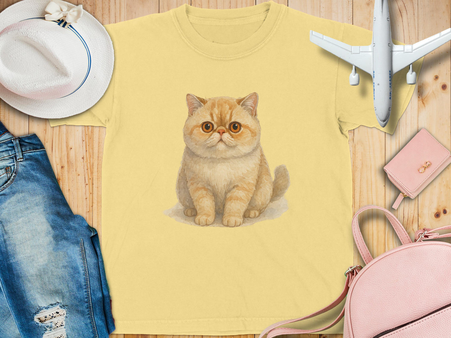 Adorable Cat Print on Yellow T-shirt for Pet Lovers product