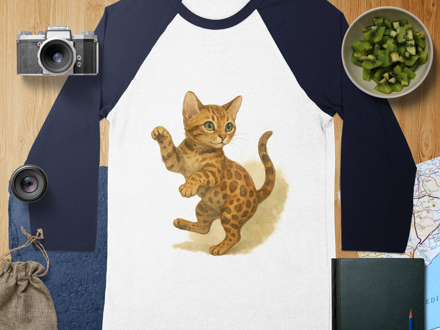 Cute Illustrated Playful Kitten on White Shirt product