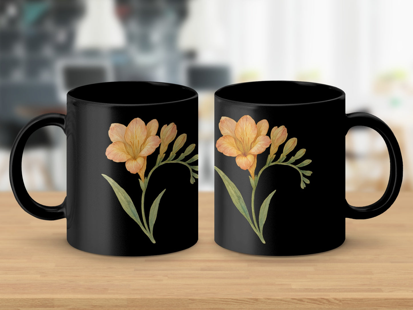 Vintage Floral Design Black Ceramic Mug product