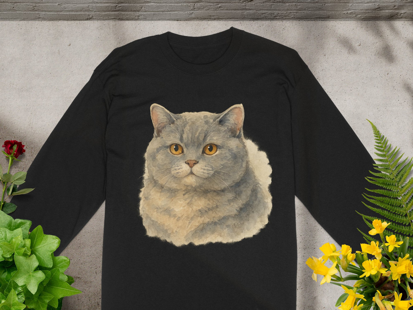 Gray Cat Portrait Long Sleeve Shirt product