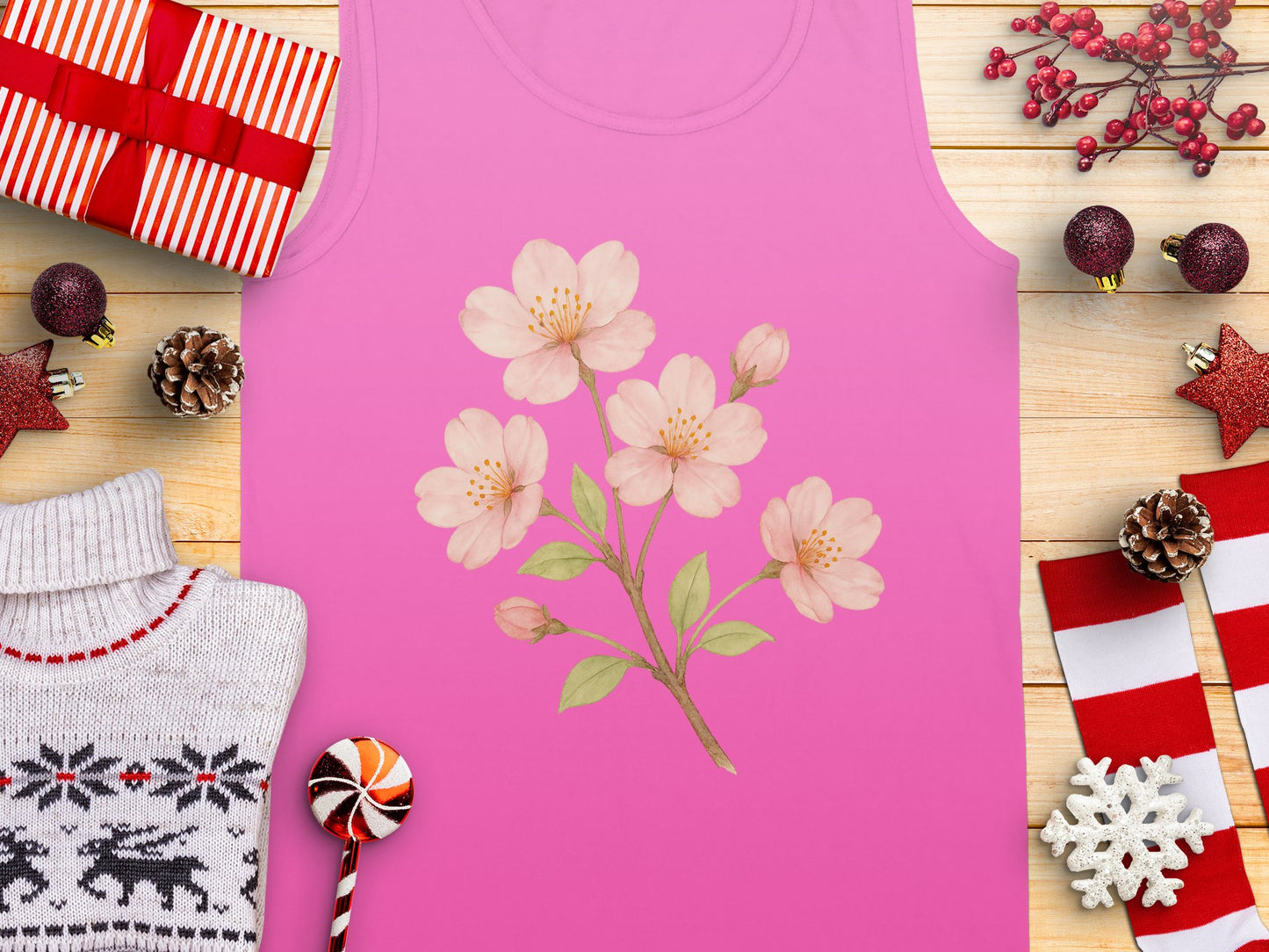 Pink Tank Top with Floral Blossom Print product