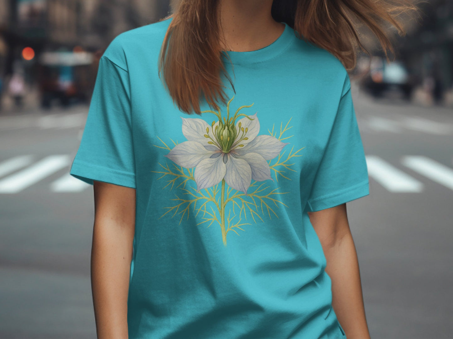 Beautiful Floral Design Teal Blue Casual T-Shirt product