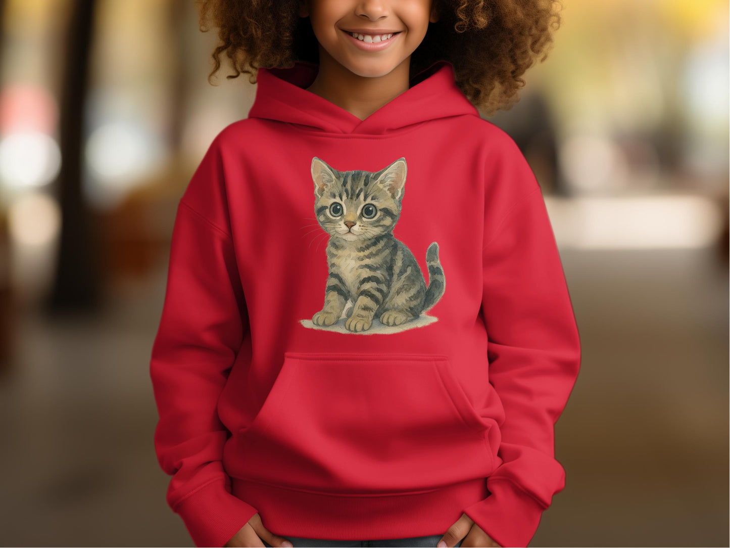 Adorable Kitten Print Red Hoodie for Kids Product Type