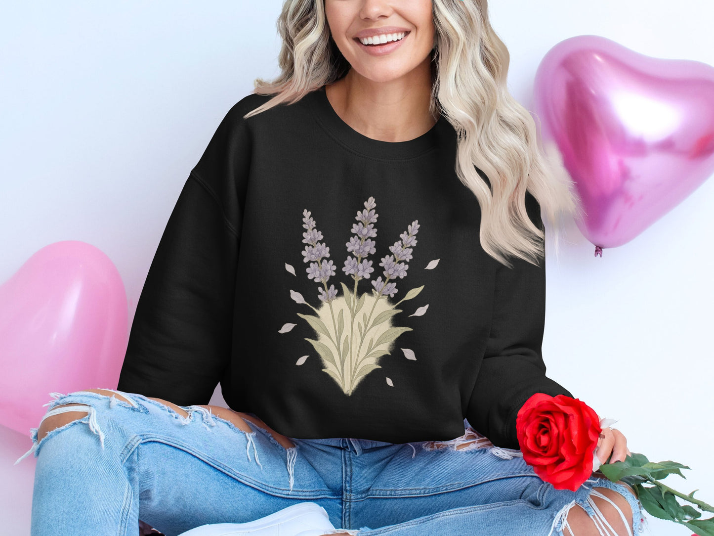 Casual Black Sweatshirt with Floral Design product