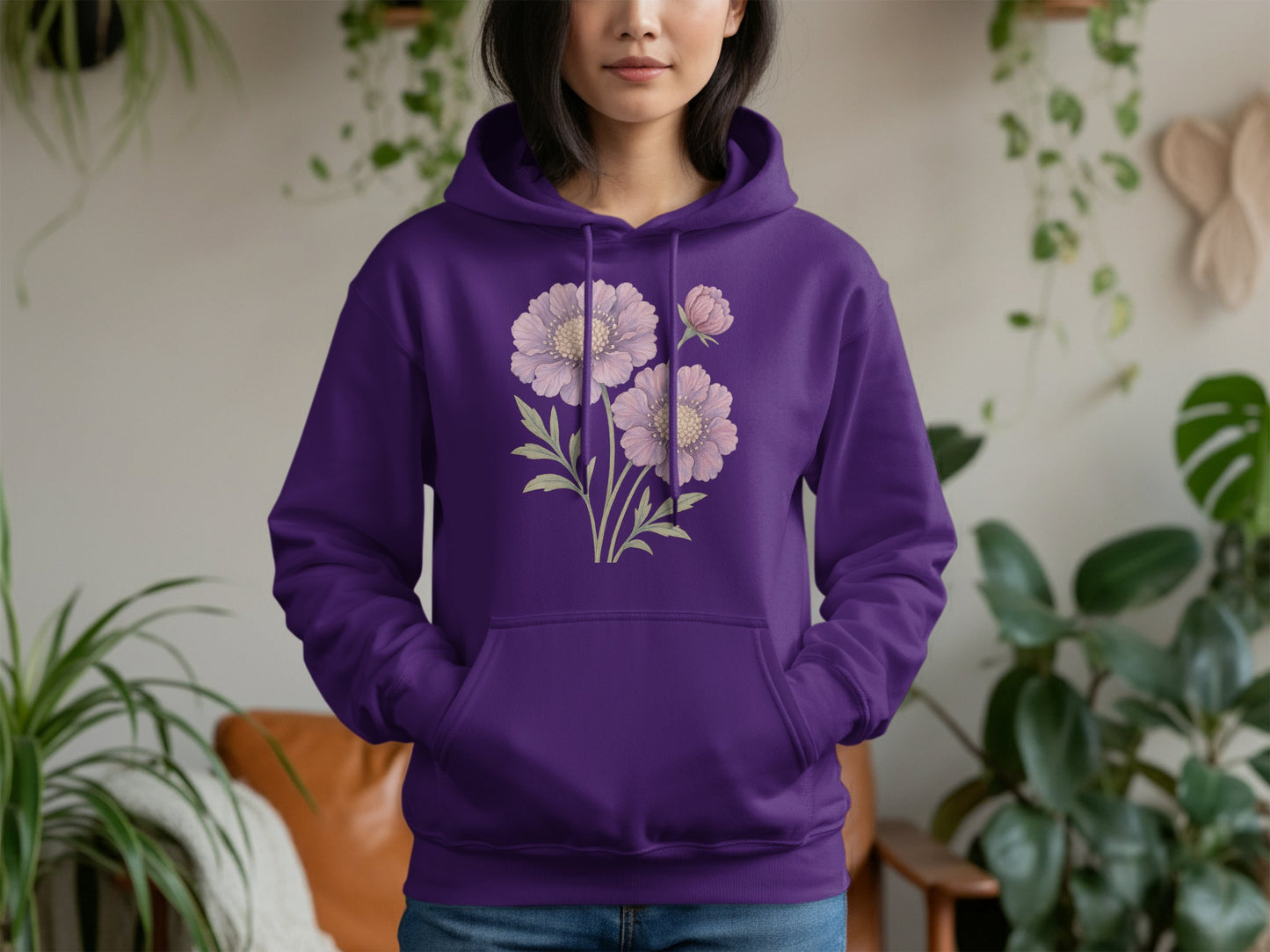 Floral Graphic Purple Hoodie Casual Wear Product
