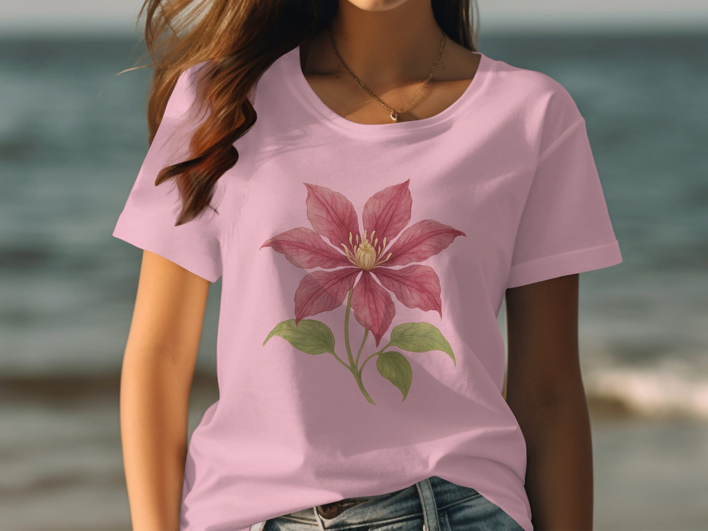Pink Floral T-Shirt with Watercolor Flower product type