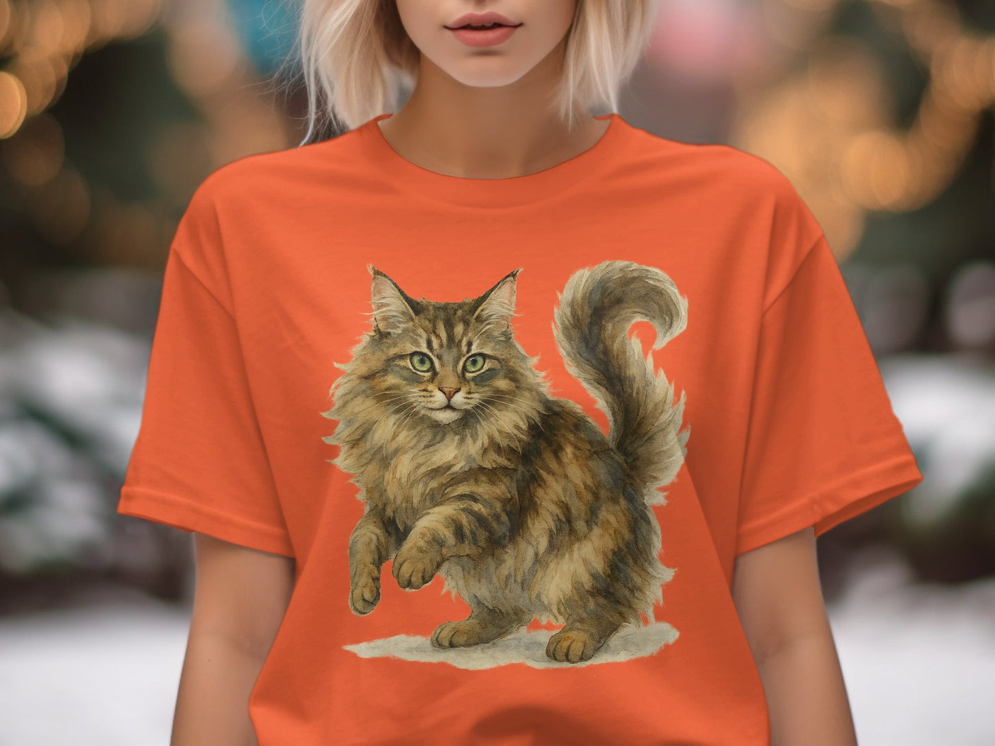 Orange T-shirt with Majestic Feline Print product type