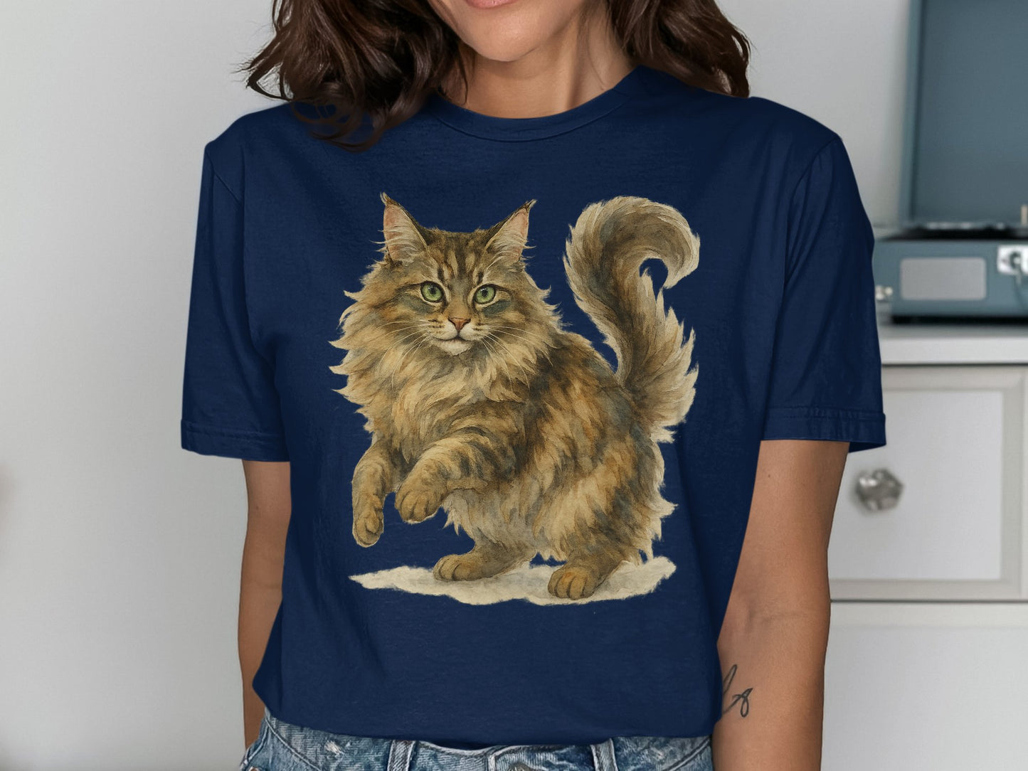 Fluffy Cat Print Short Sleeve Comfortable Shirt product