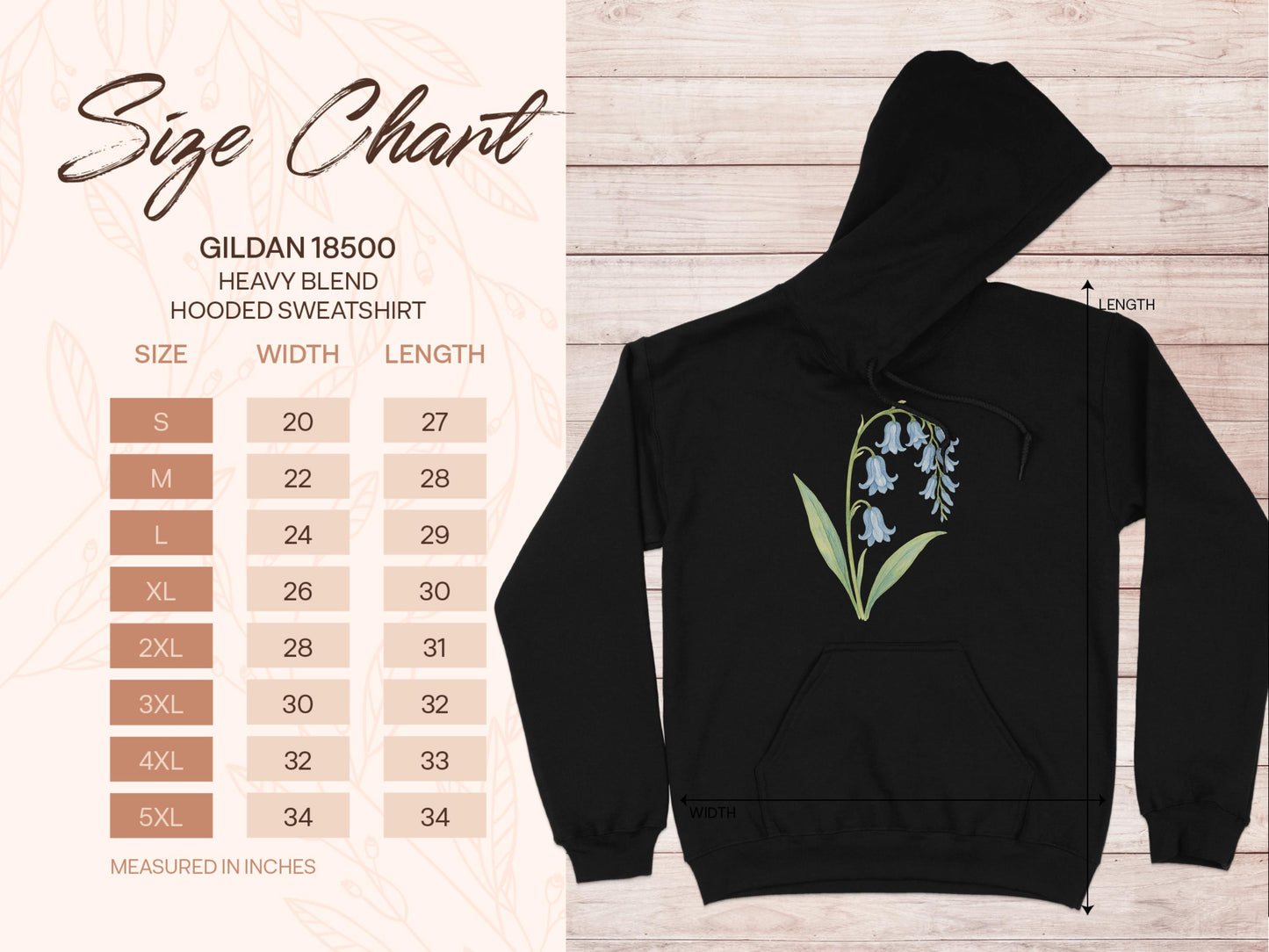 Floral Bell Design Black Hooded Sweatshirt product type