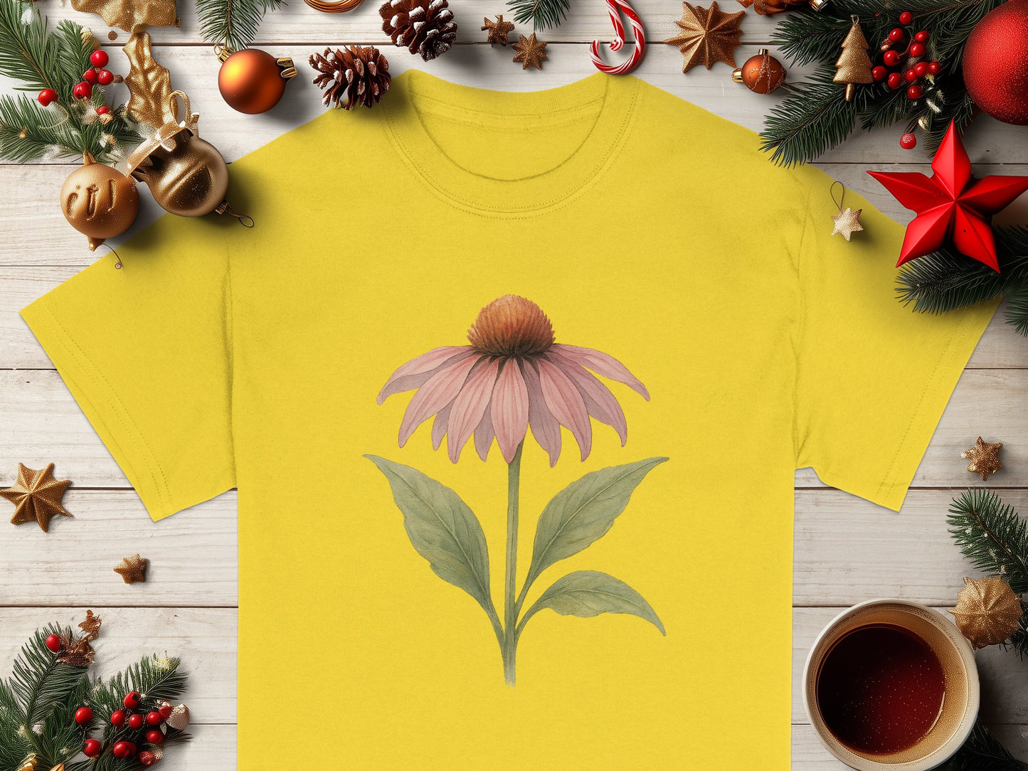 Beautiful Yellow Shirt with Coneflower Design product type