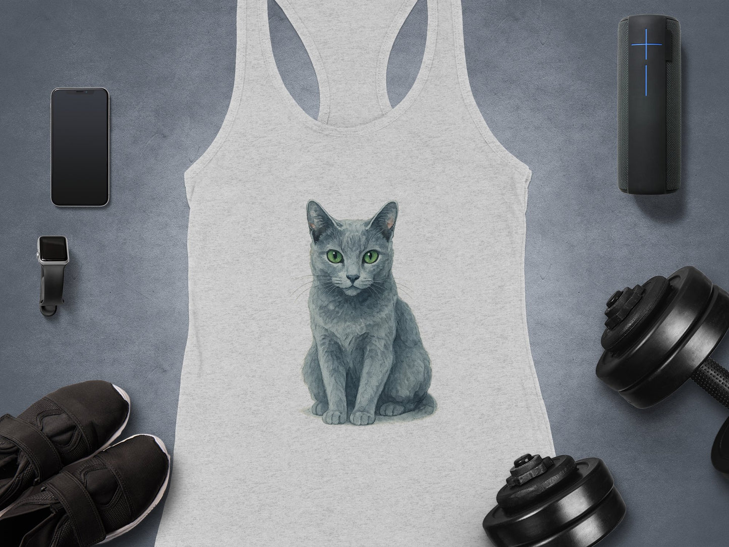 Gray Cat Illustration Design On Racerback Tank product