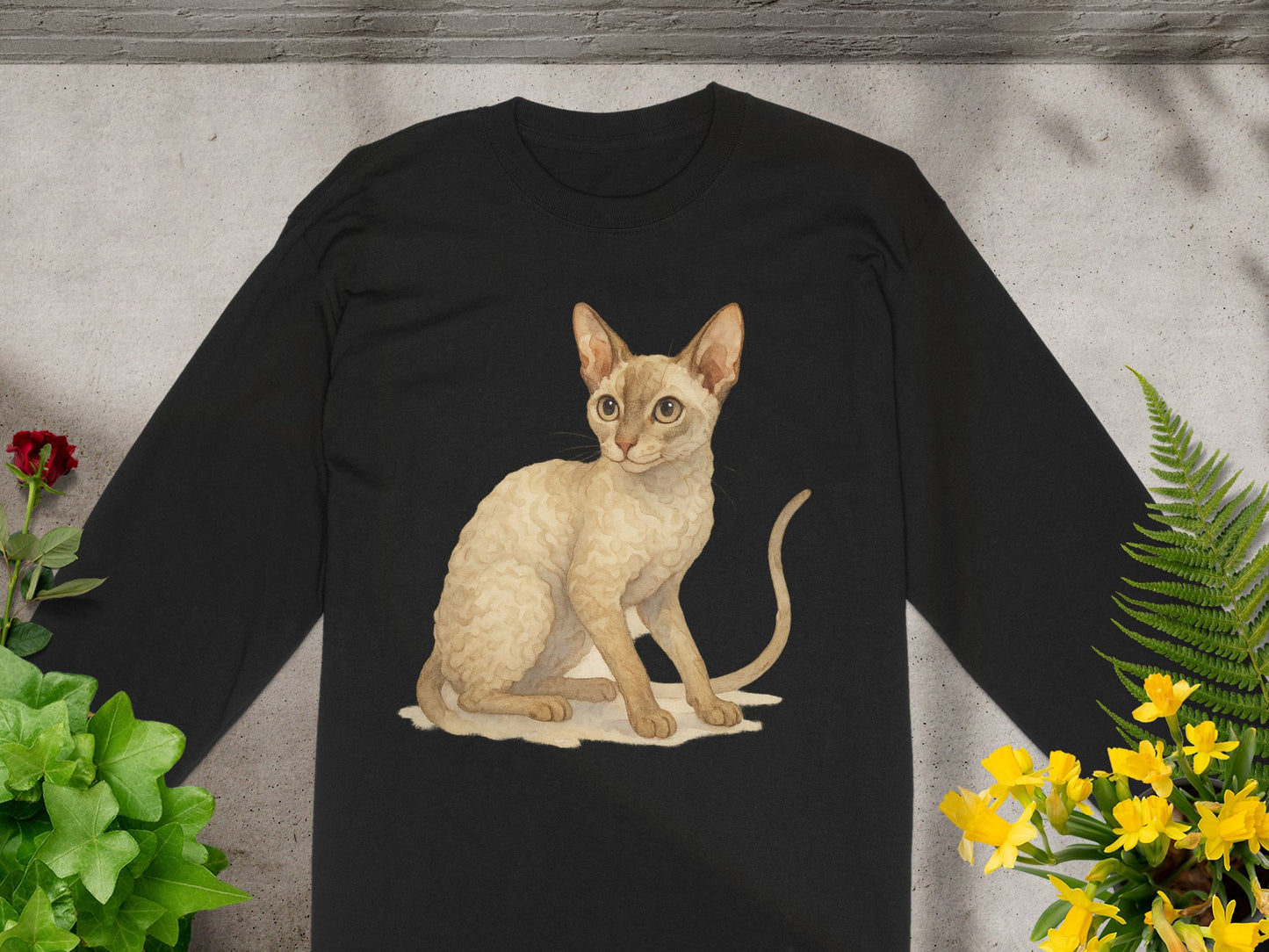 Adorable Curly Haired Cat Design Long Sleeve Shirt product type