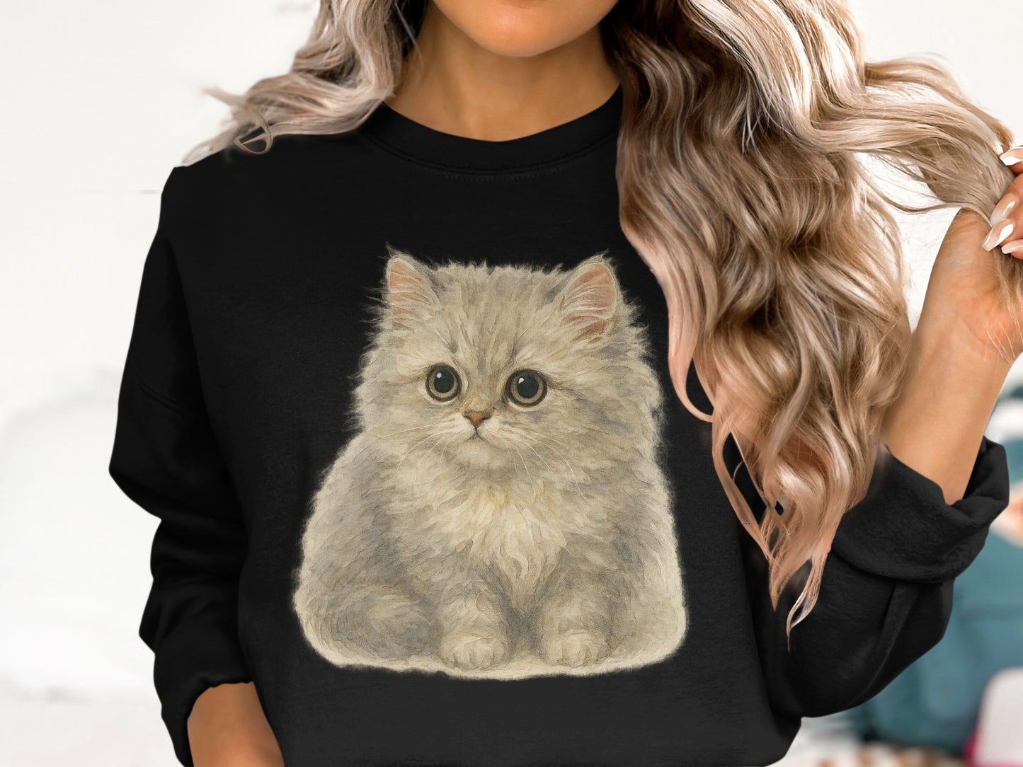 Cute Fluffy Kitten Design Long Sleeve Sweatshirt product type