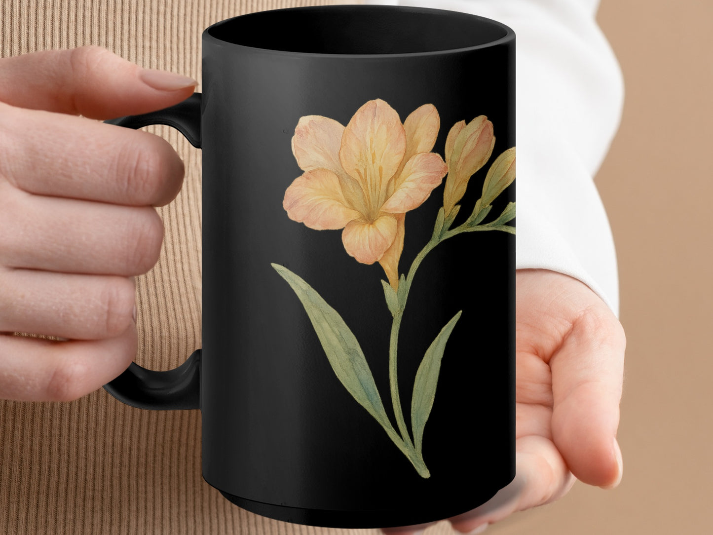 Beautiful Floral Design on Black Elegant Mug product