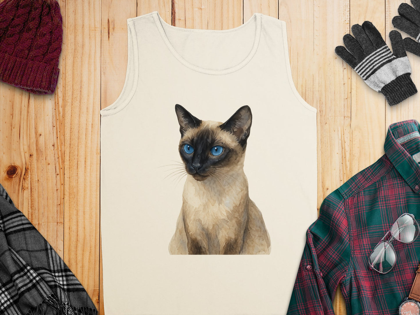 Siamese Cat with Blue Eyes Printed on Tank Top product type