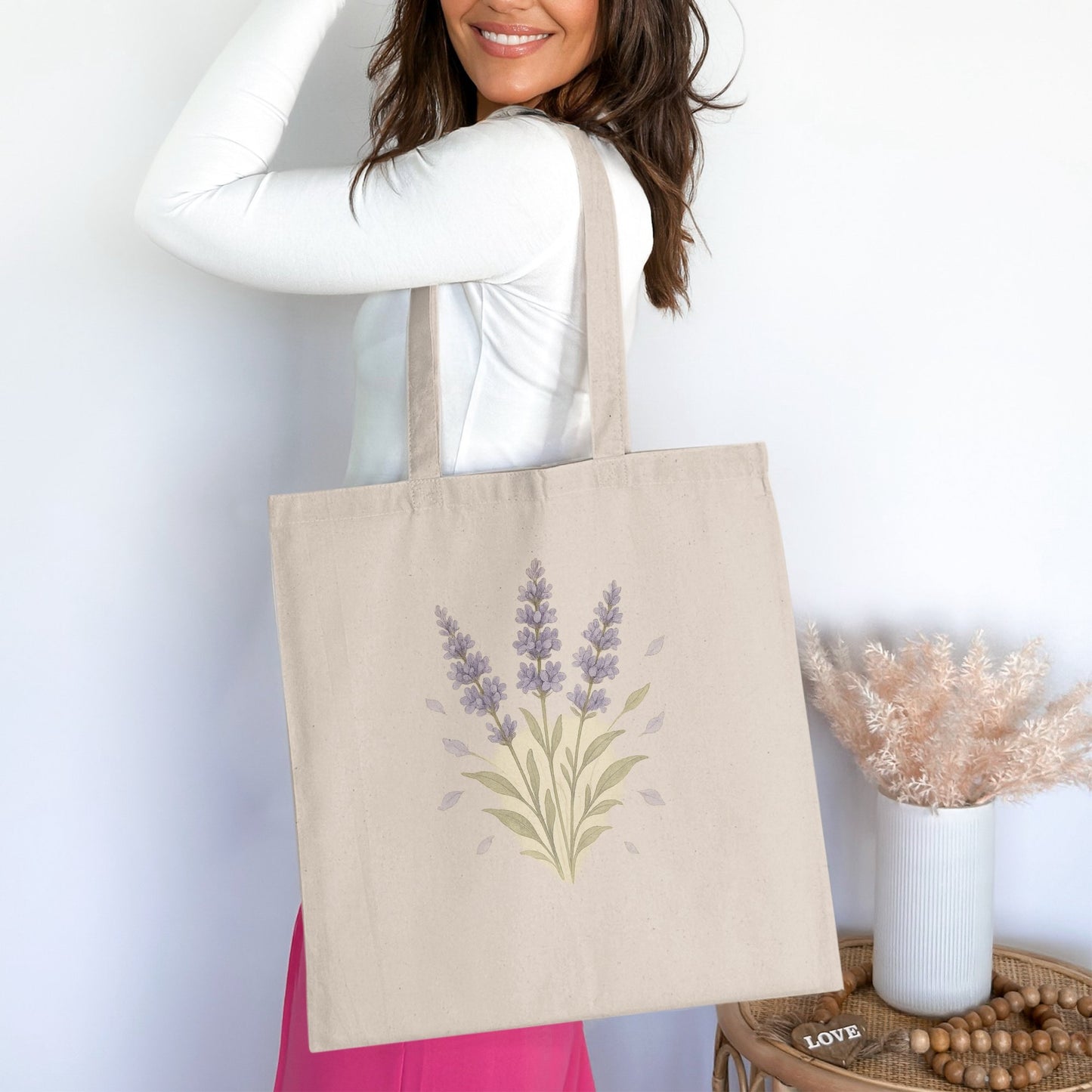 Lavender Print Canvas Tote Bag Casual Style product type