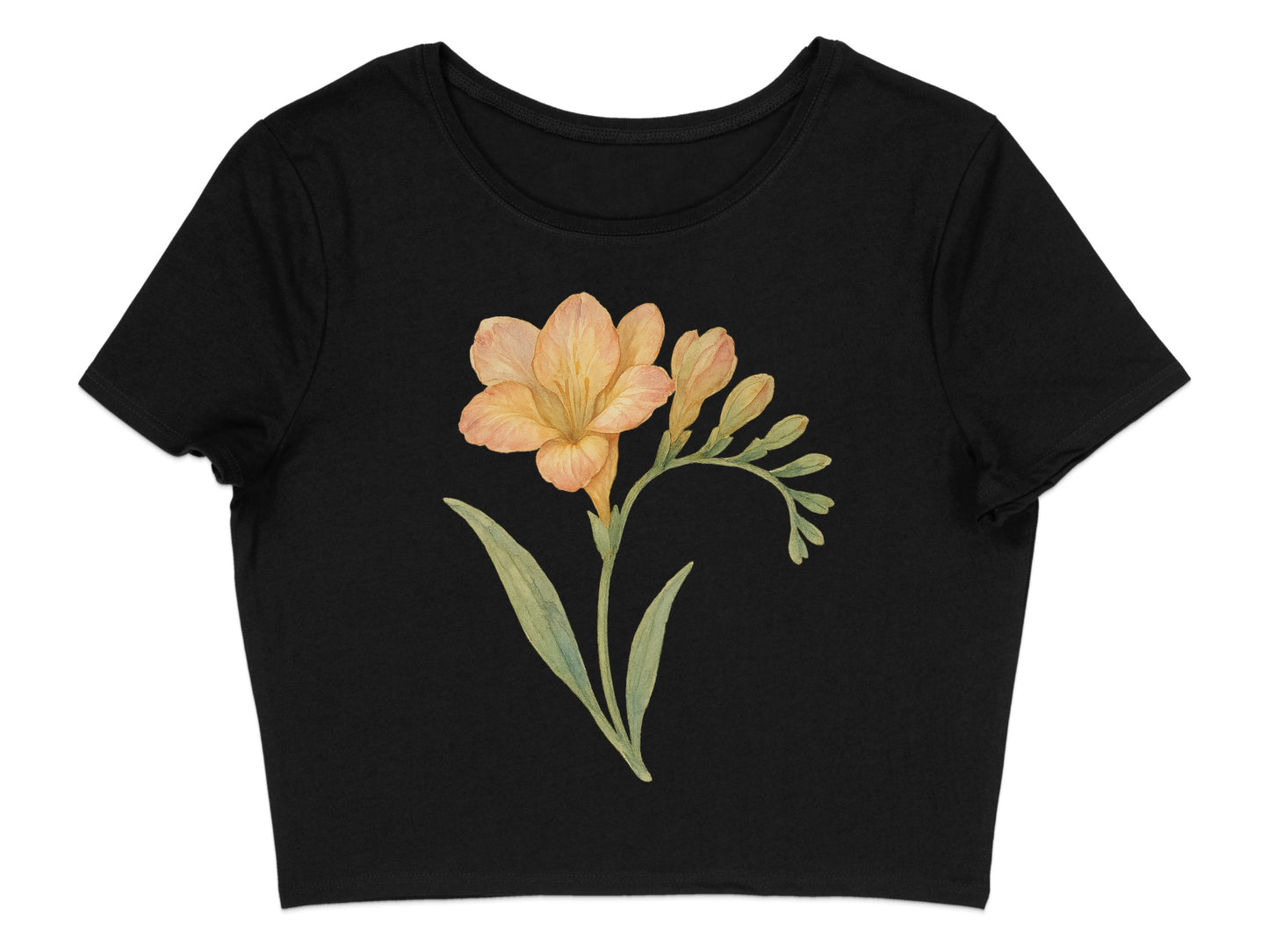 Floral Peach Blossom Graphic Black Crop Top product