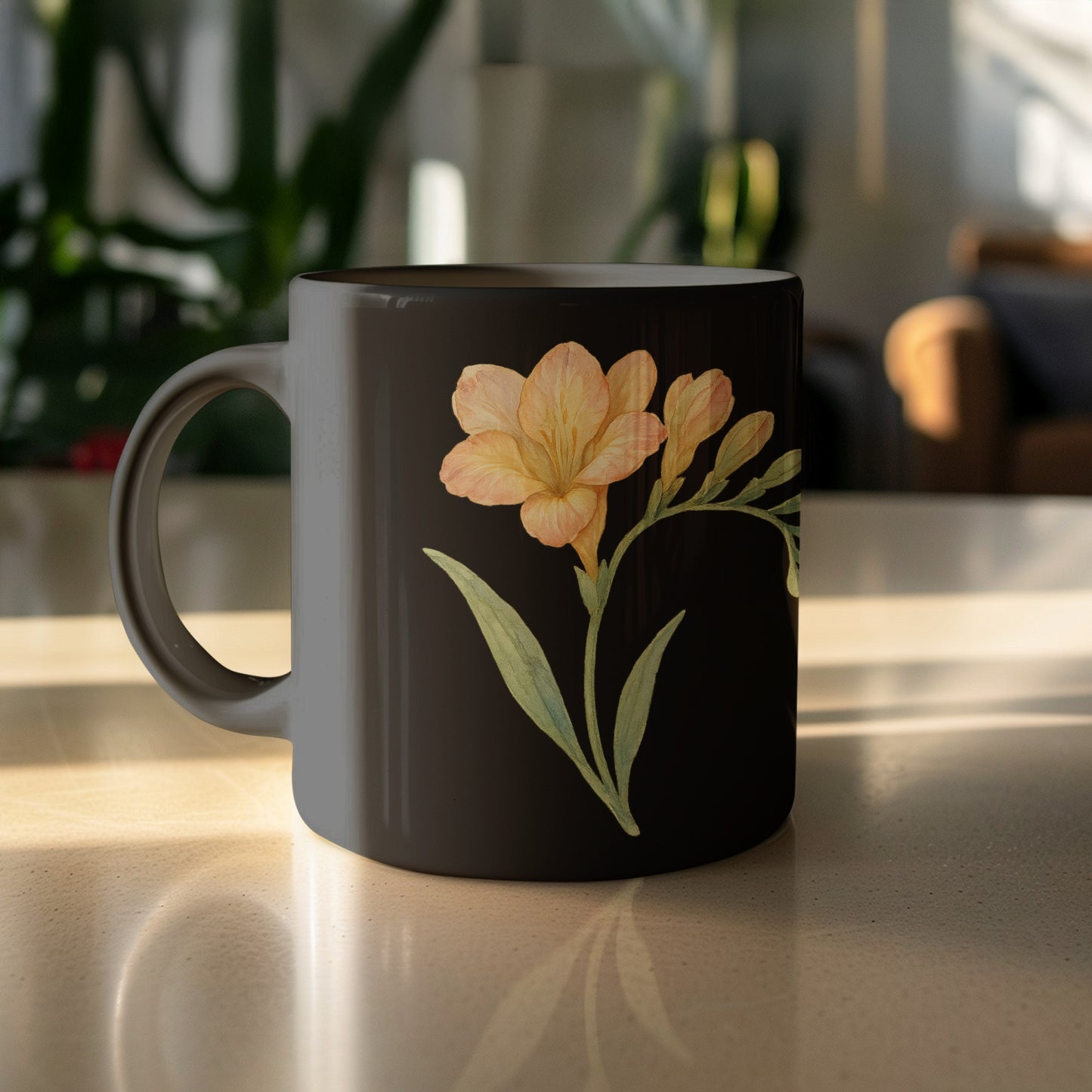 Elegant Black Mug With Detailed Flower Artwork product