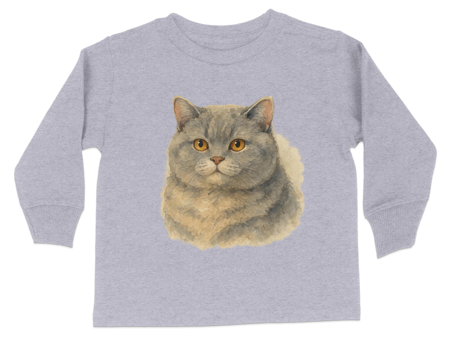 Cute Cat Face Print on Gray Toddler Long Sleeve Shirt product
