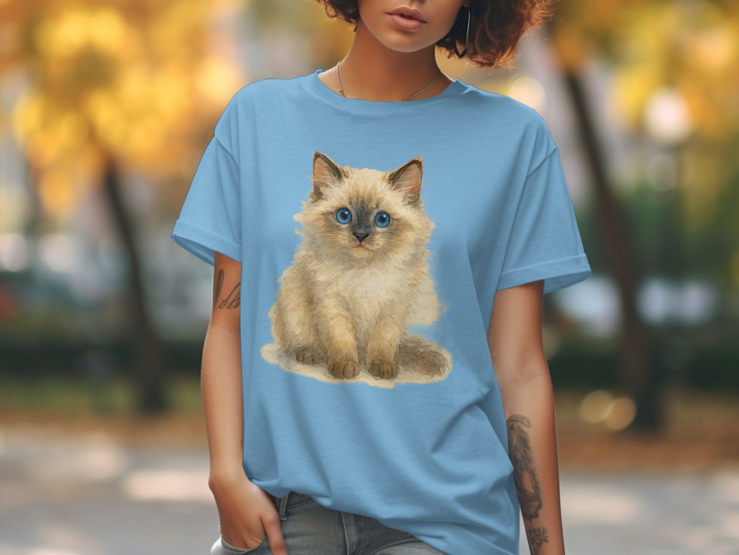 Cute Kitten Graphic Blue Short Sleeve Shirt product type