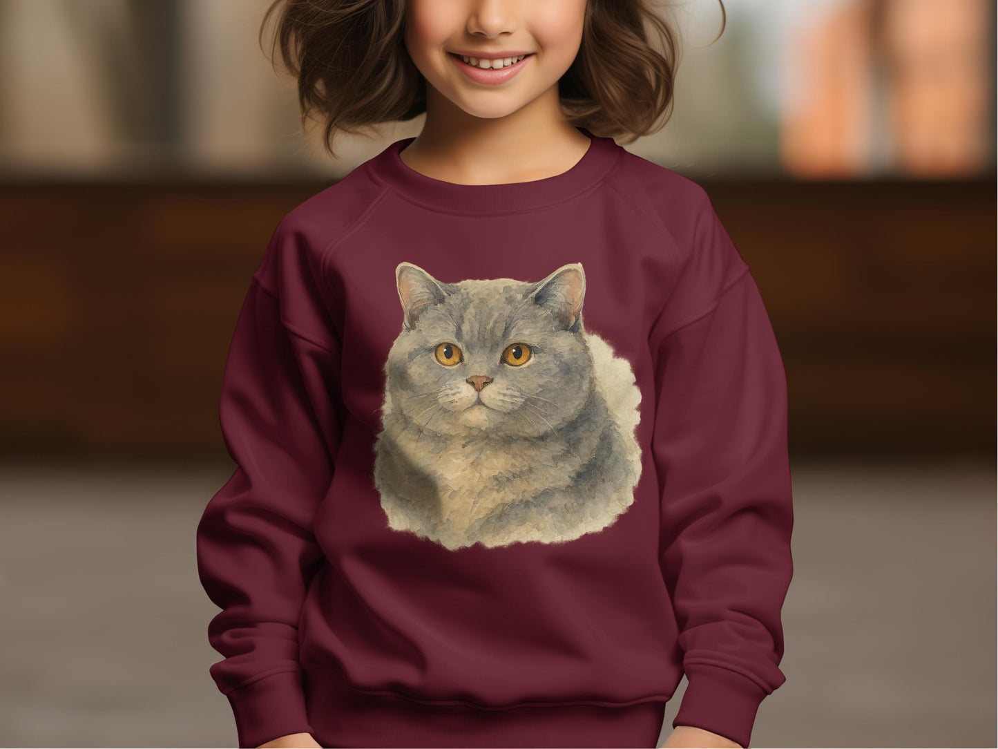 Adorable Gray Cat Print on Cute Kids Sweatshirt product