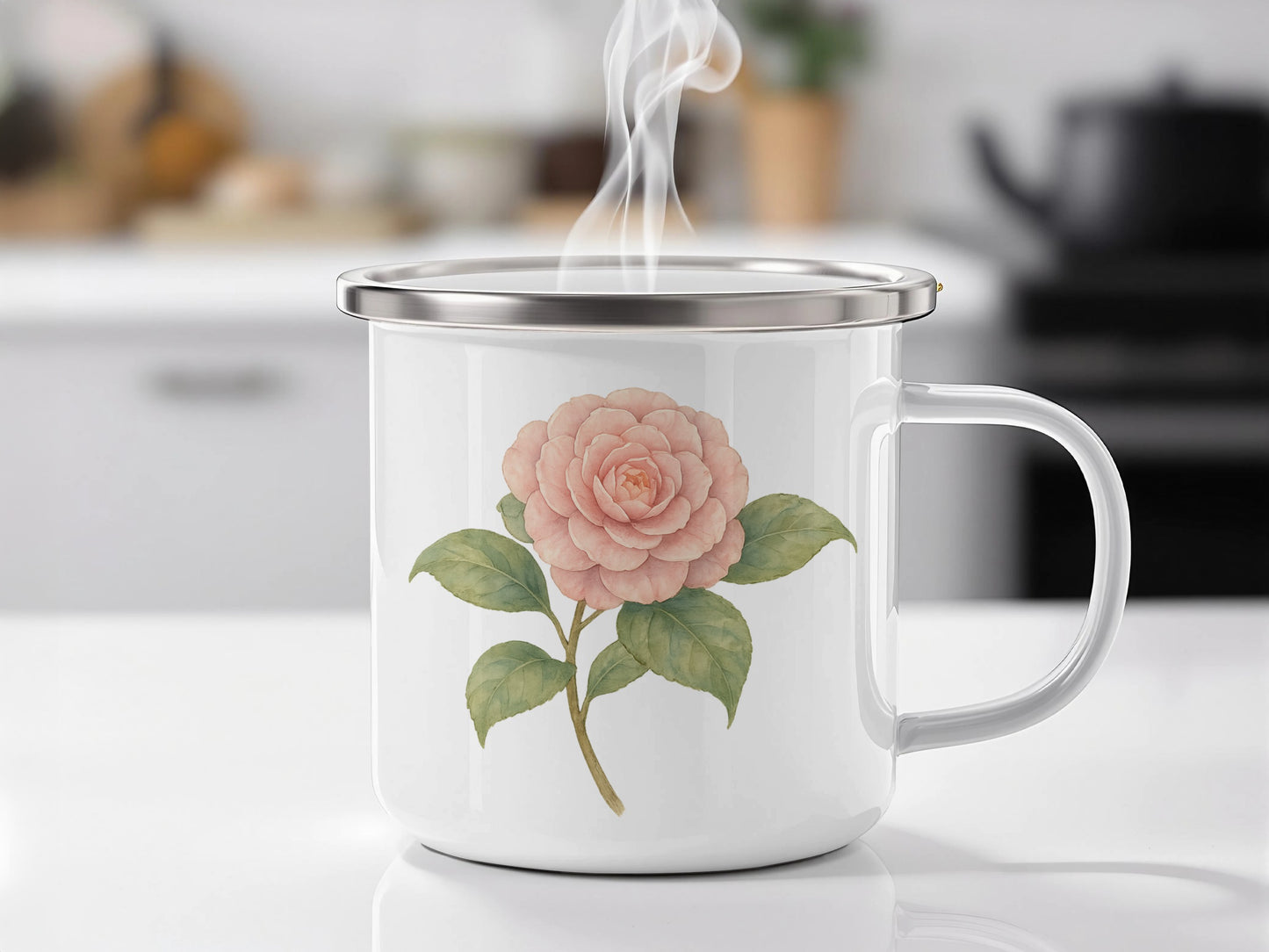 Elegant White Mug Featuring Delicate Pink Flower Design product