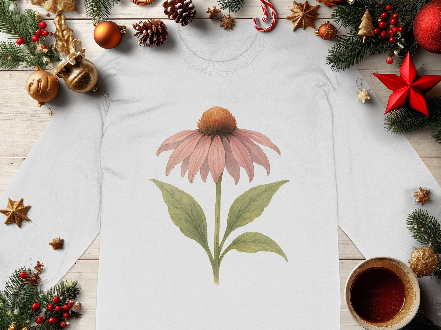 Festive Holiday Floral Long Sleeve Shirt product type