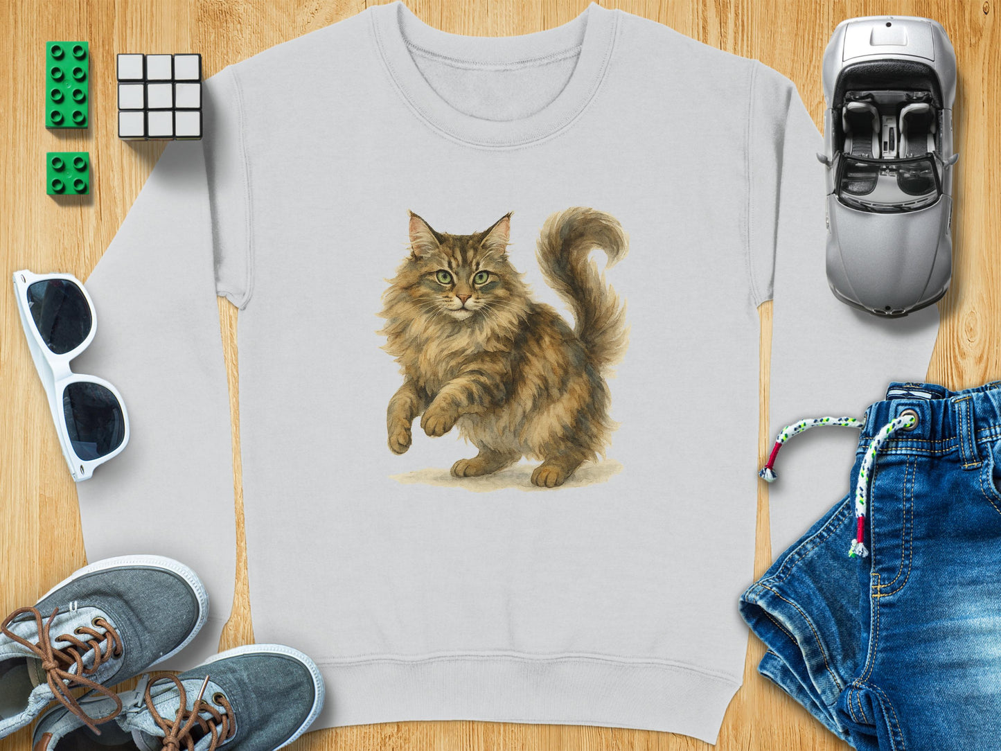 Playful Fluffy Cat Design on Kids Sweatshirt product