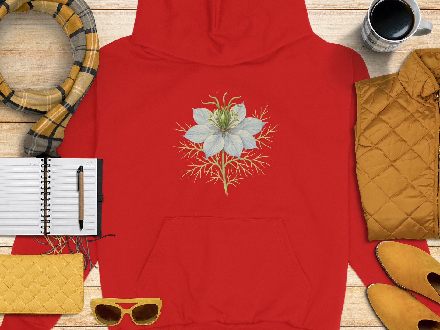 Beautiful Floral Print Hooded Sweatshirt Winter Product