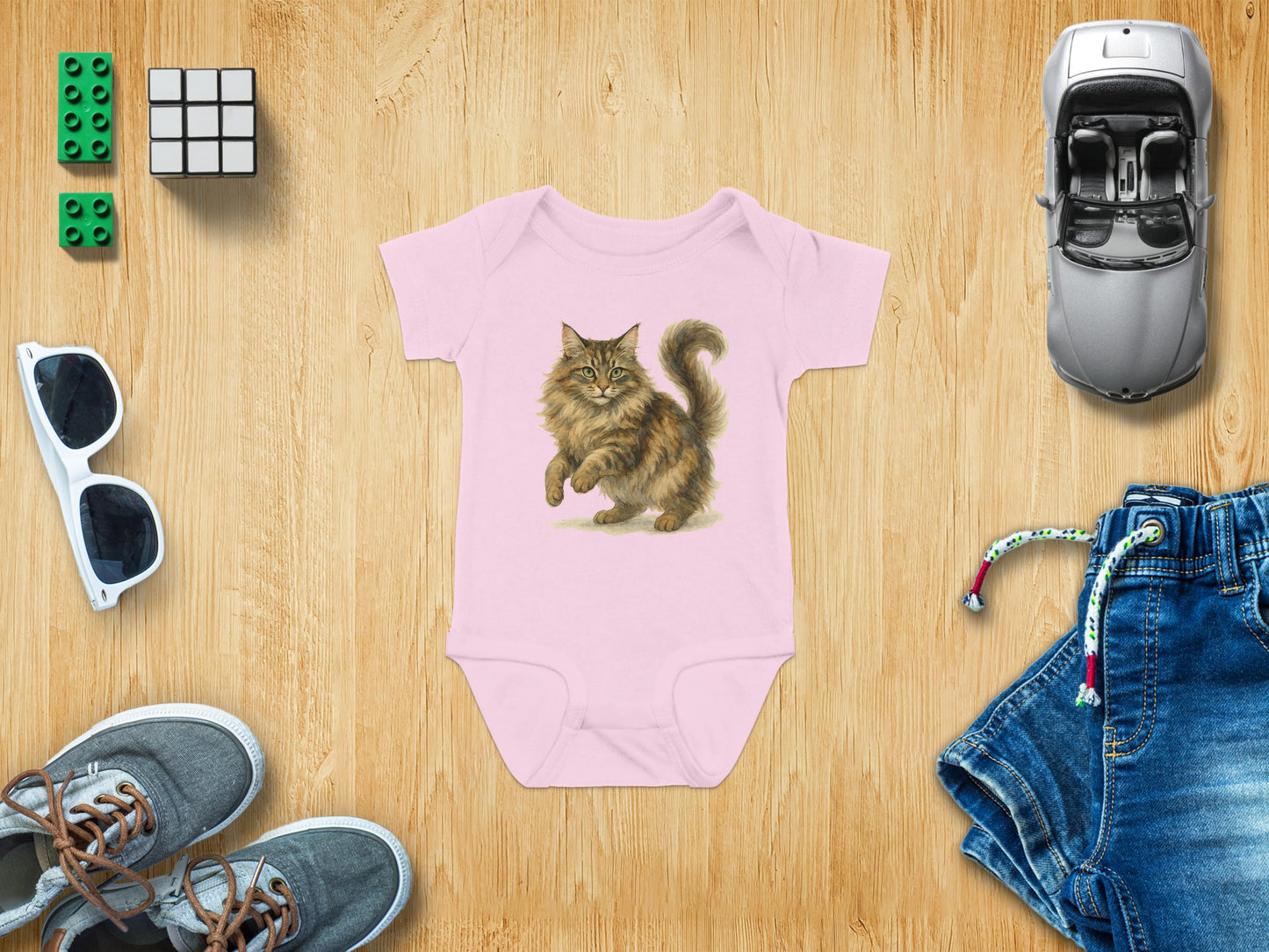 Adorable Cat Print Pink Baby Onesie Cute Gift Product