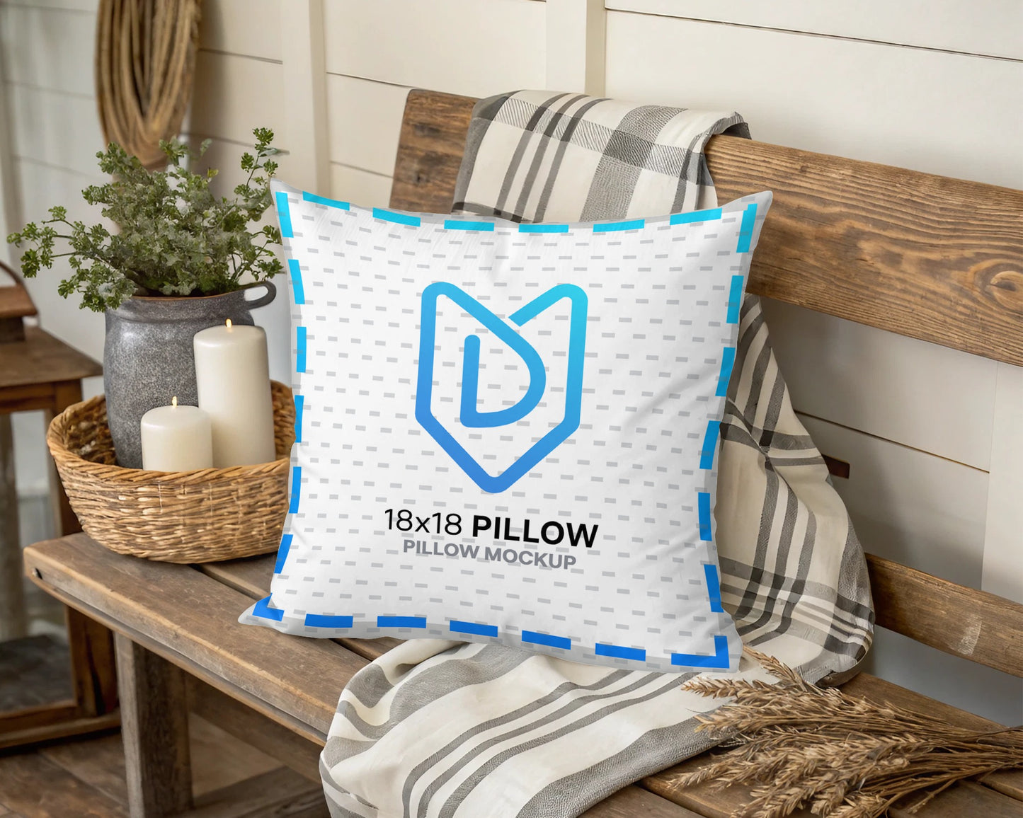 18x18 Pillow Mockup with Blue Logo Pillow product