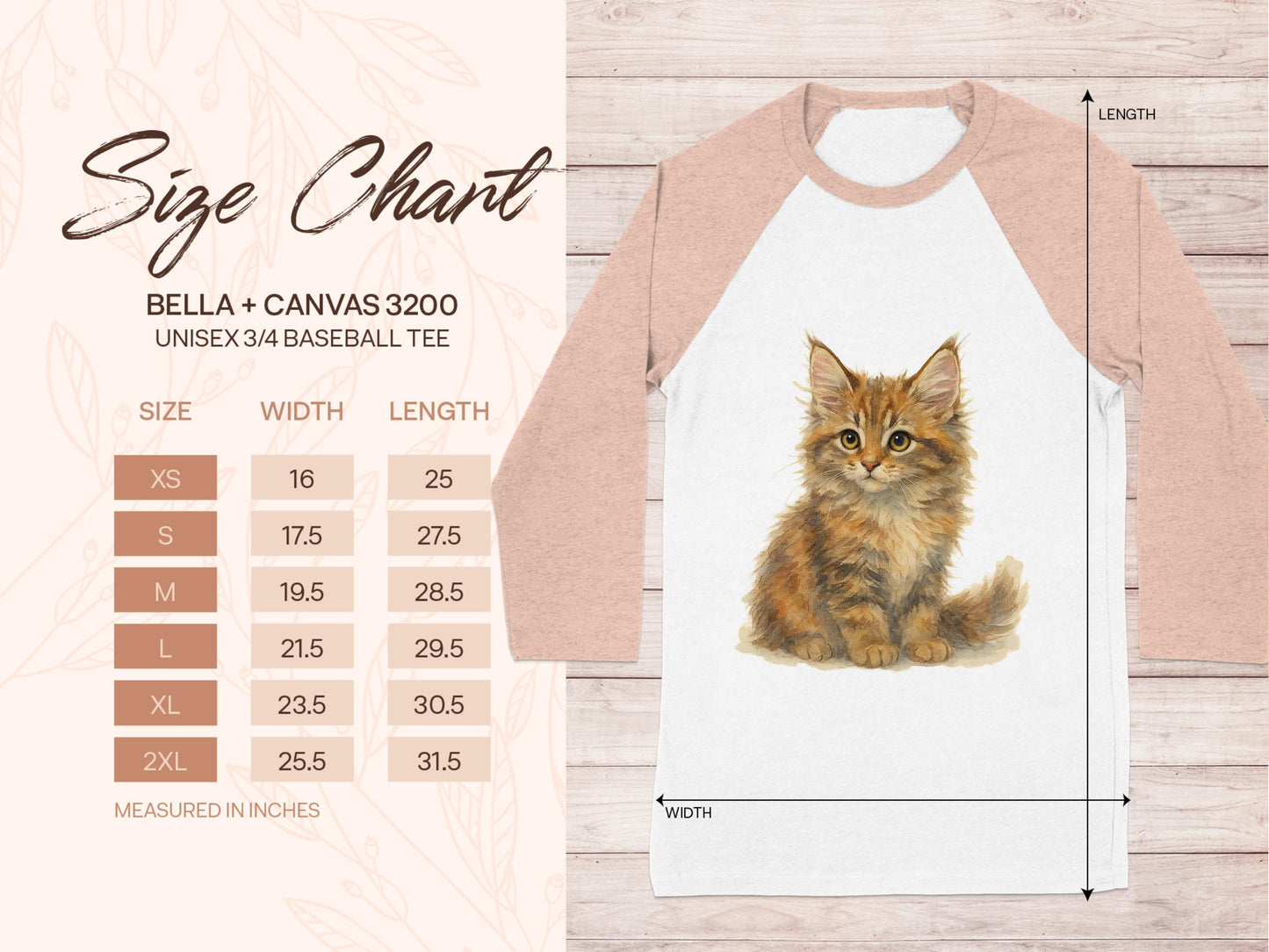 Cute Kitten Design on Unisex 3/4 Baseball Tee product