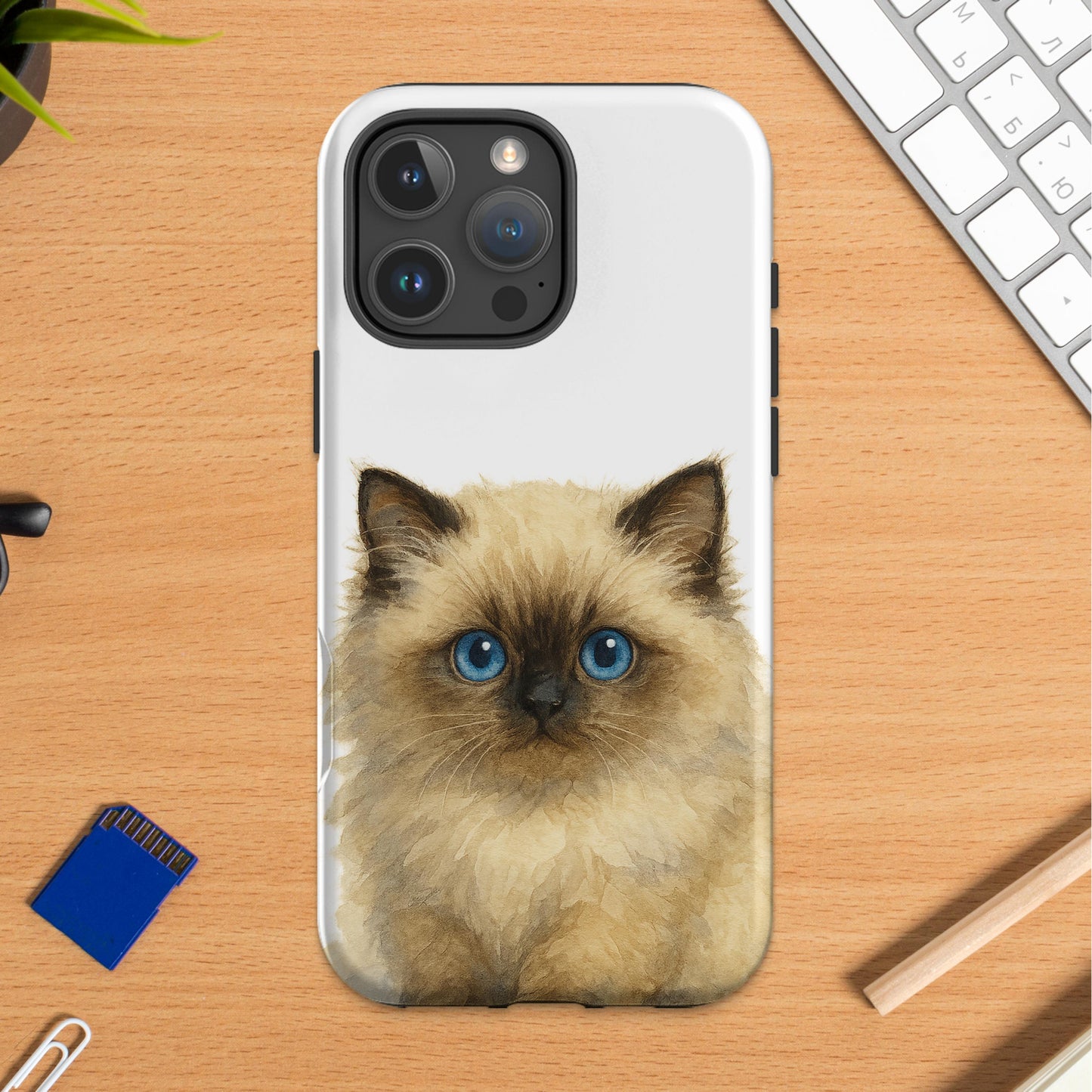 Cute Blue-Eyed Cat Illustration Phone Case product