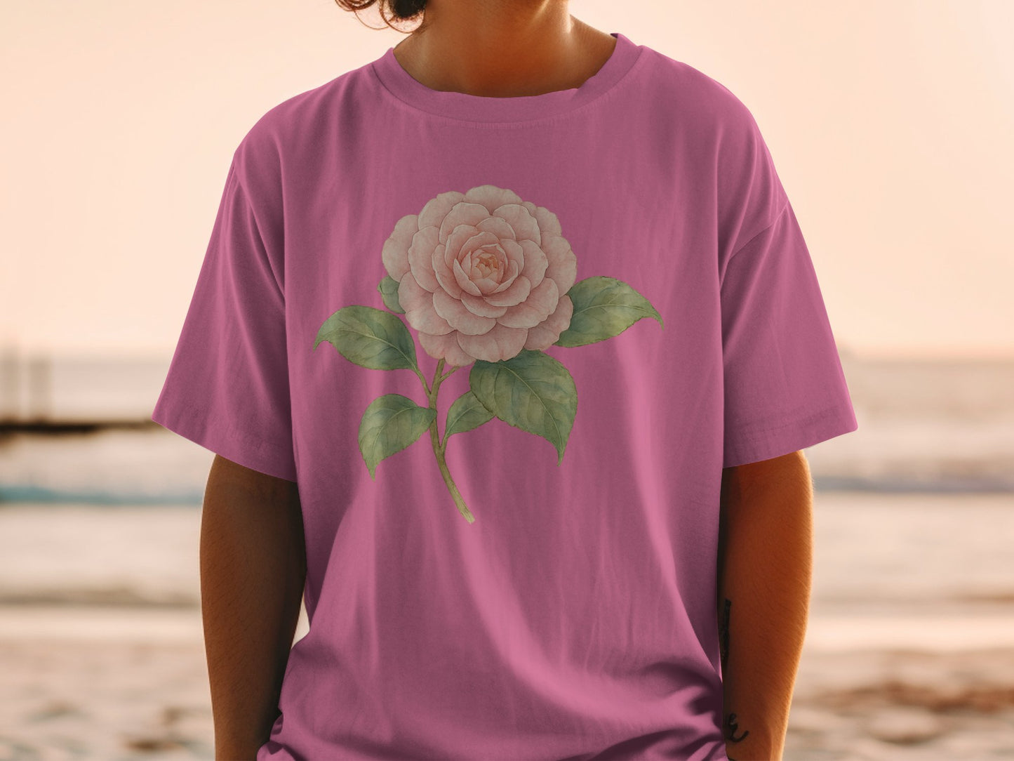 Pink Shirt with White Rose Design product type