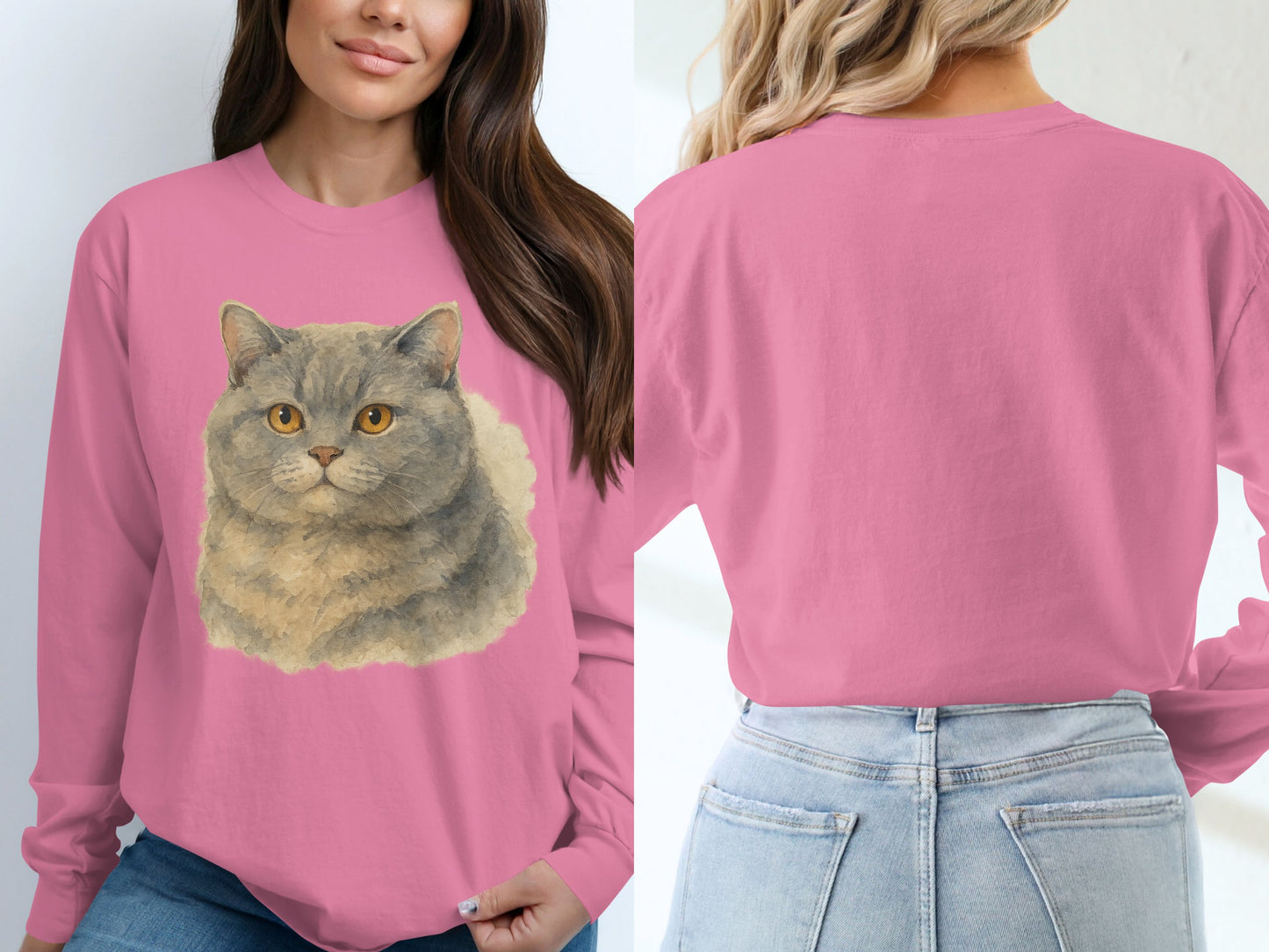 Cute Cat Graphic Pink Long Sleeve Shirt product