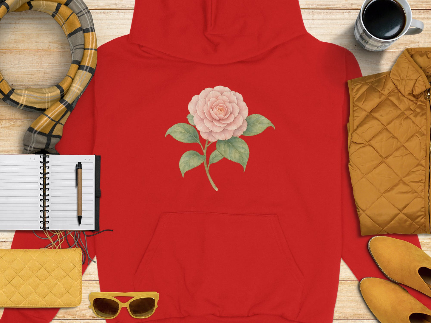 Red Hoodie with Floral Rose Print design product