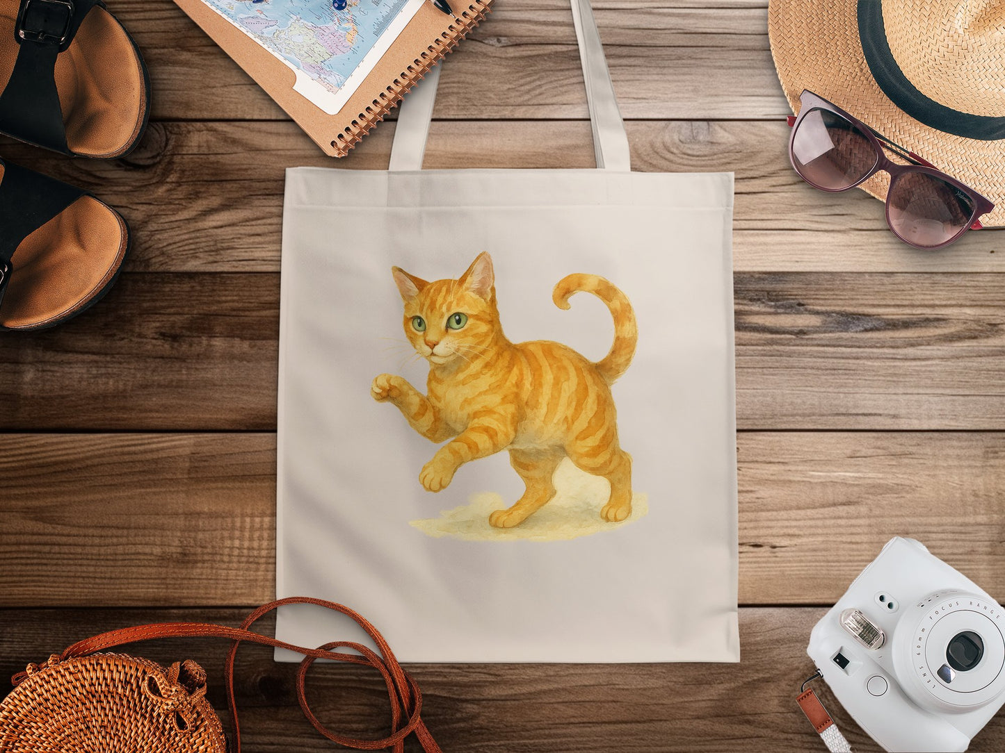 Cute Orange Cat Illustration Printed Tote Bag product