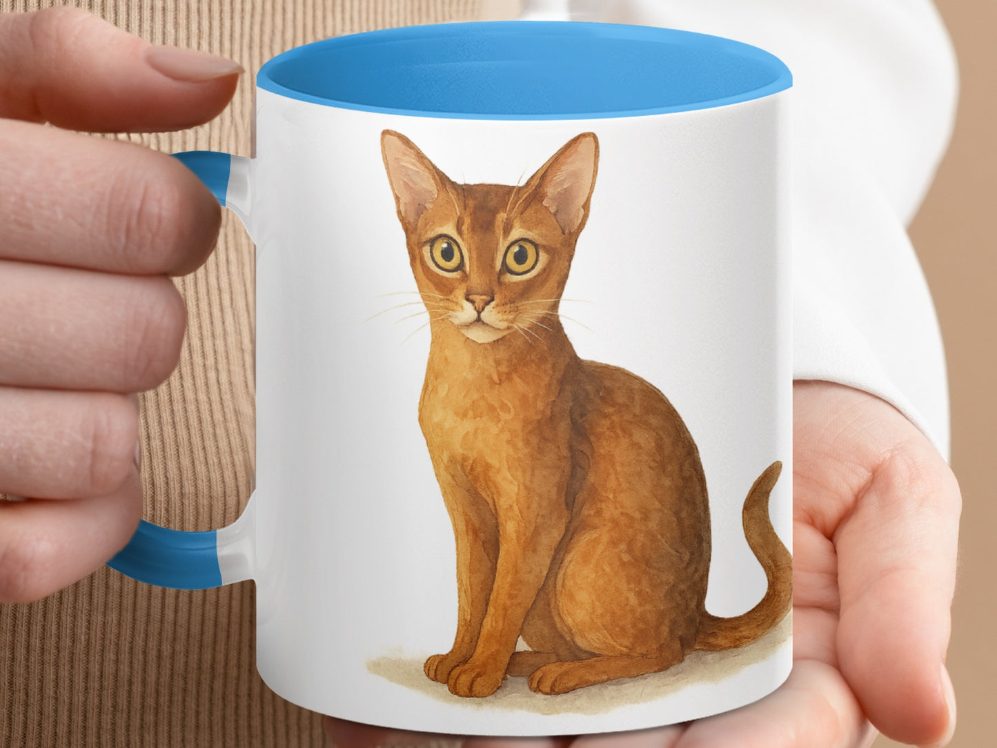 Adorable Brown Cat Illustration Blue Inner Mug product