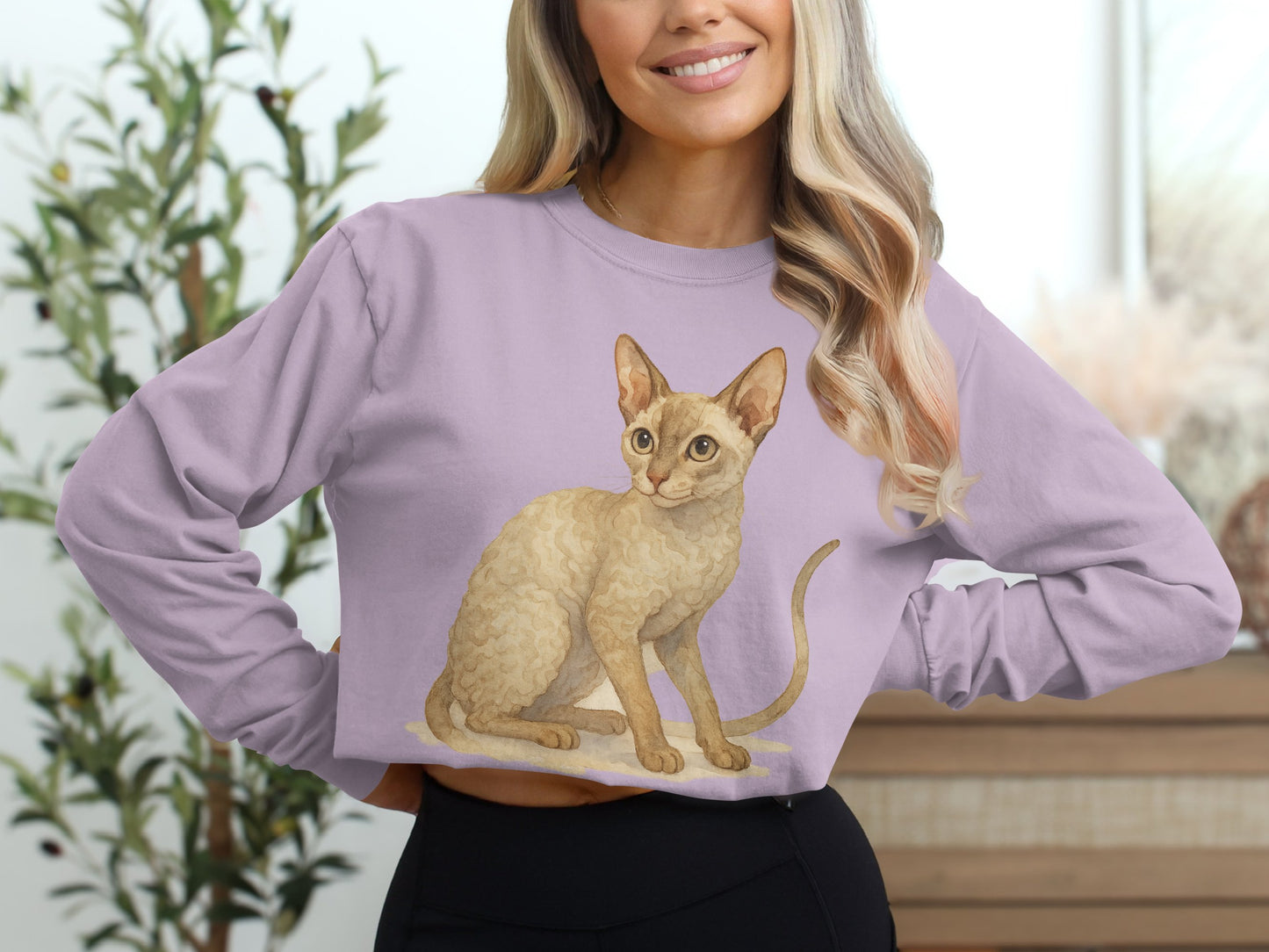 Adorable Cat Print Cropped Long Sleeve Shirt product type