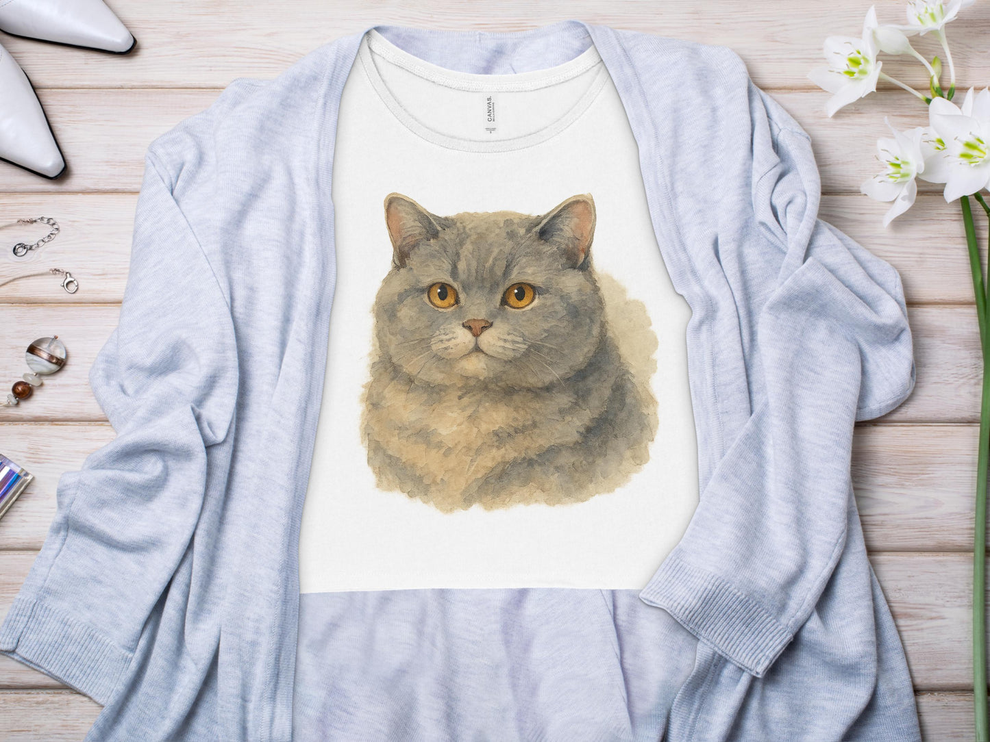 Cute Cat Portrait on Cozy White Shirt product type