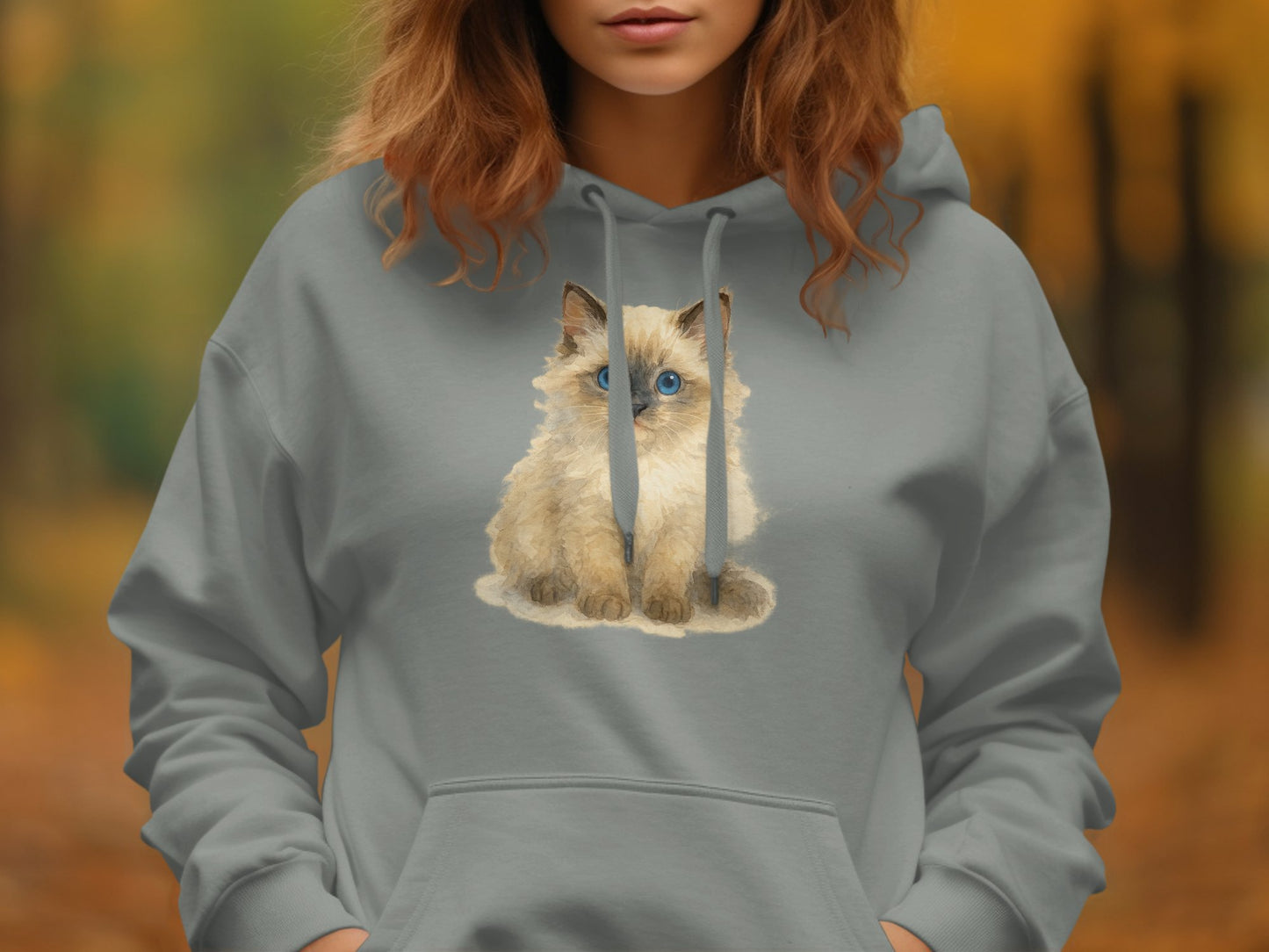 Adorable Blue-Eyed Kitten Print Hooded Sweatshirt product